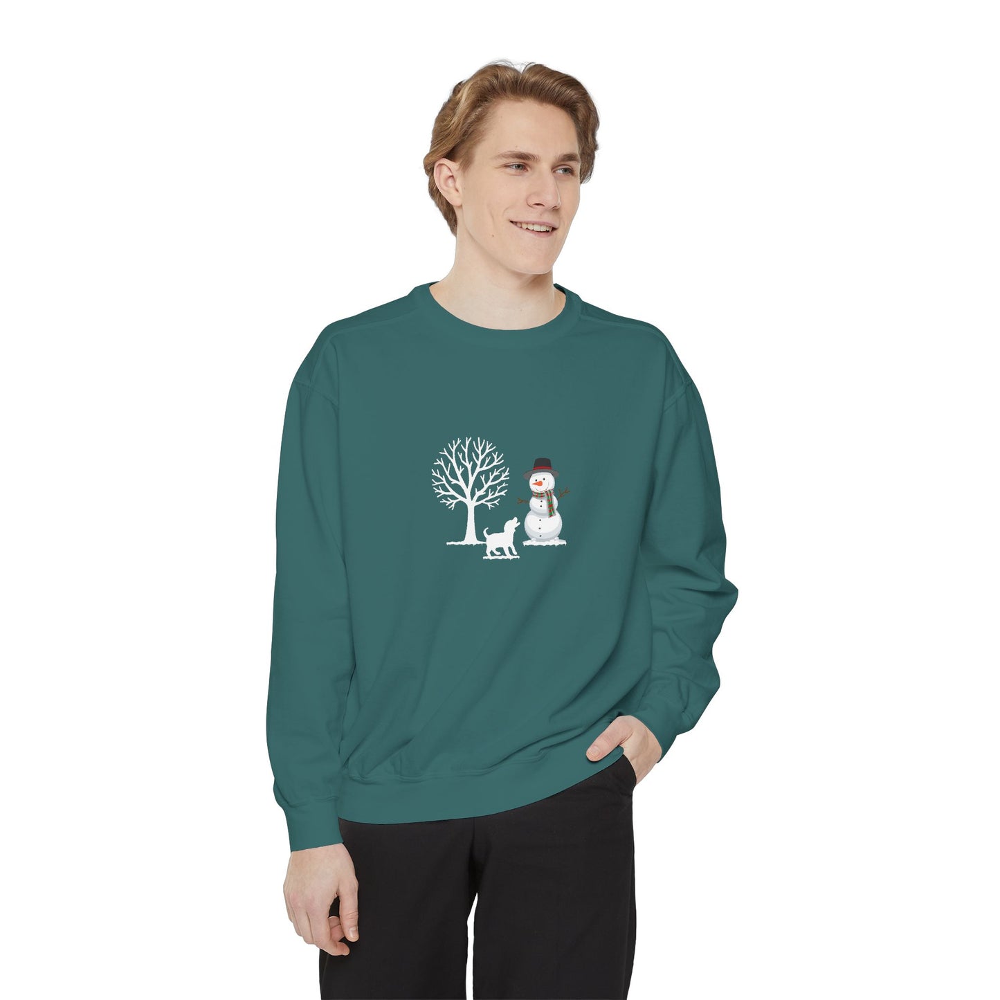 Winter Tree, Snowman, Puppy - Unisex Garment-Dyed Sweatshirt - 10261