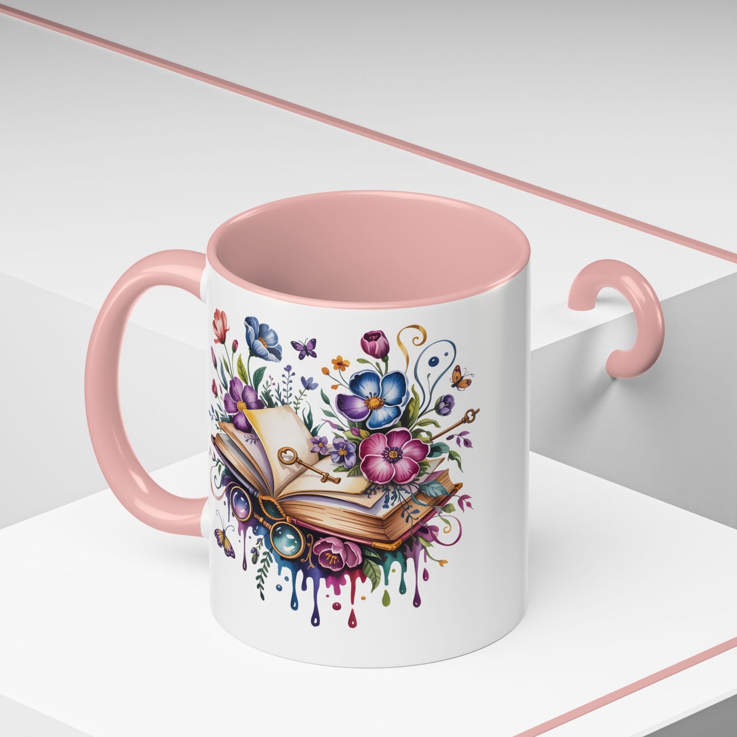 Floral Storybook Coffee Mug – Open Book with Flowers, Book Lover Gift (11oz / 15oz) - 14829