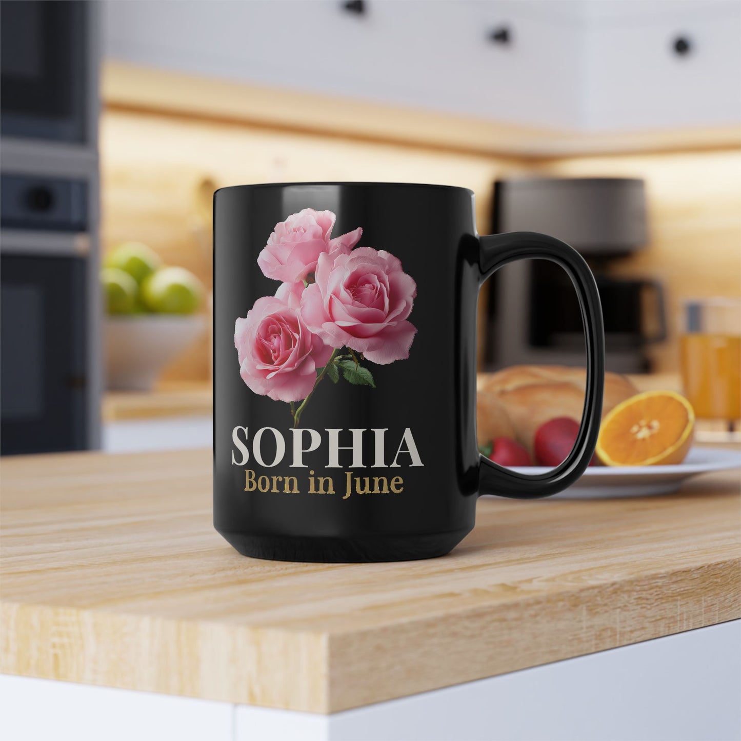 Personalized June Birth Flower Mug – Custom Name Rose Mug, Born in June Birthday Gift for Her -  14900