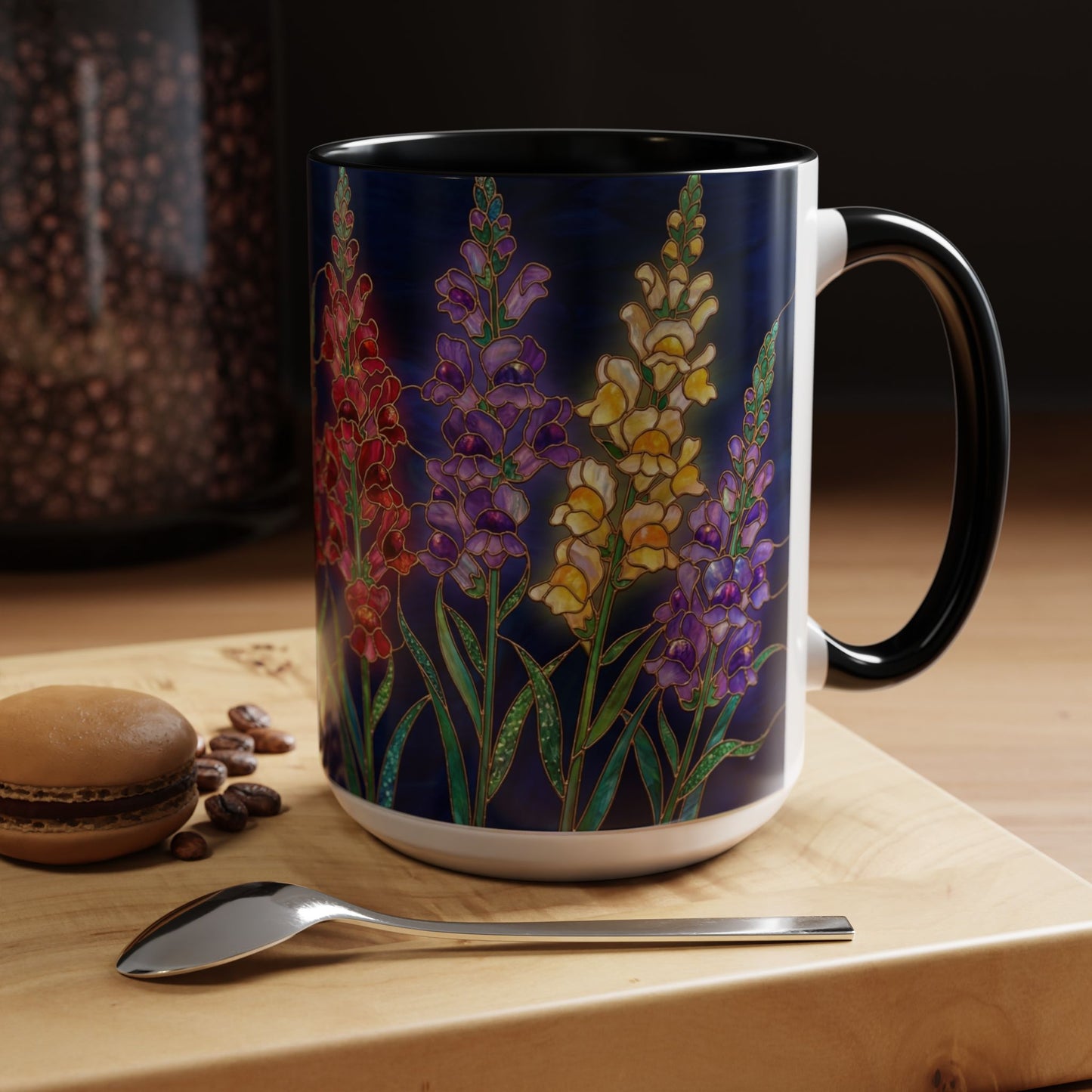 Snapdragon Floral Accent Coffee Mug — Stained Glass Design (11/15oz) - 14586