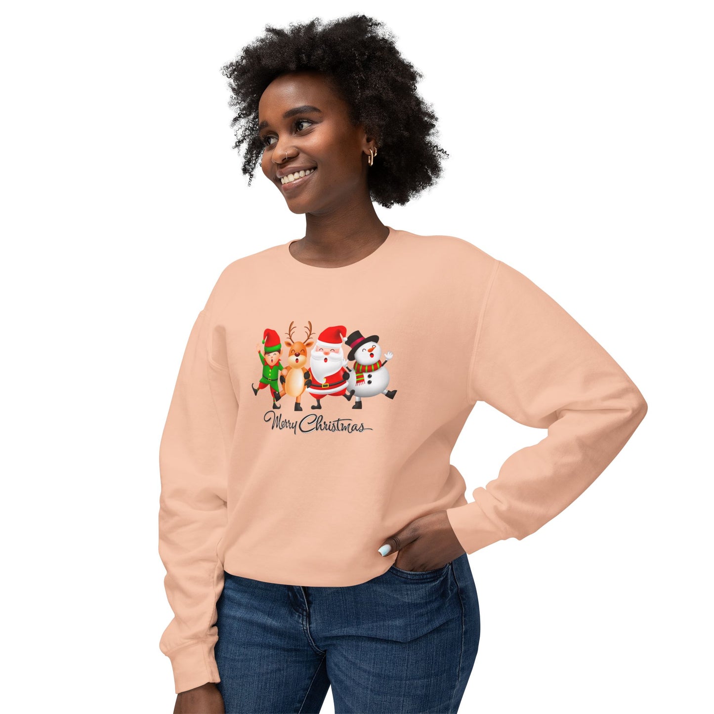 Santa, Snowman, Reindeer & Elf - Unisex Lightweight Crewneck Sweatshirt - 10372