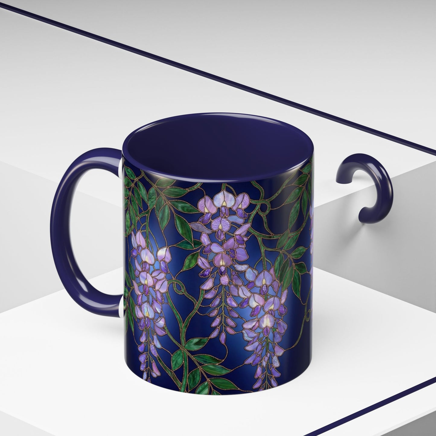 Wisteria Bloom Accent Coffee Mug — Stained Glass Design 11/15oz - 14589