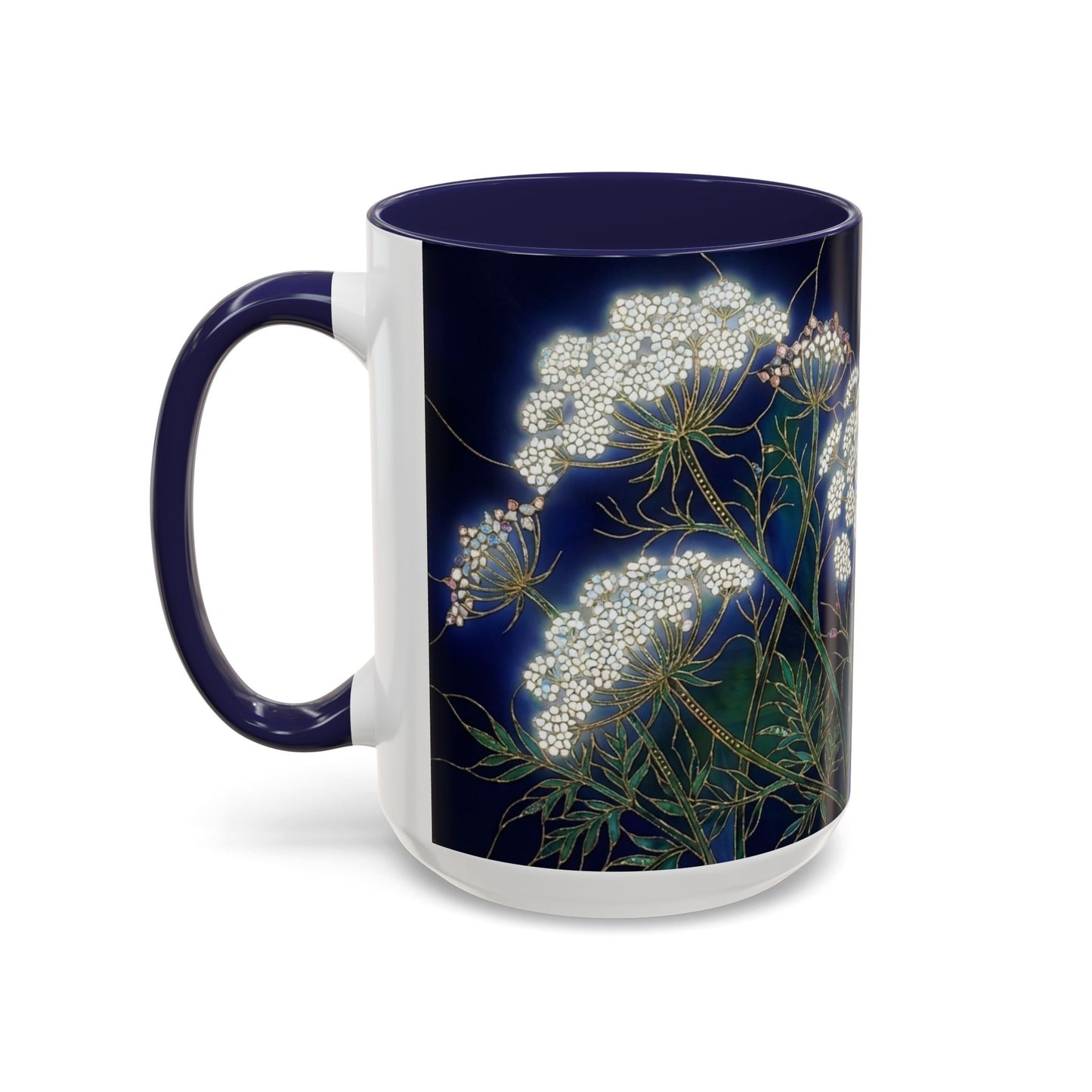 Queen Anne's Lace Floral Coffee Mug — Stained Glass Design (11/15oz) - 14583