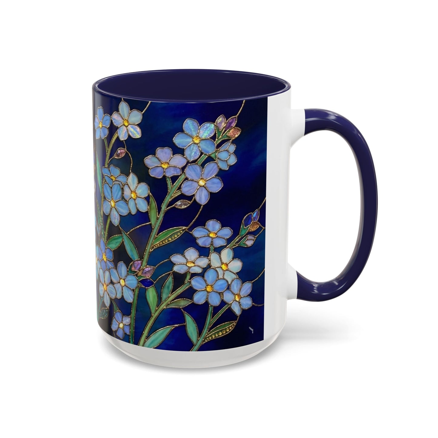Forget-Me-Not Accent Coffee Mug — Stained Glass Design (11/15 oz) - 14564