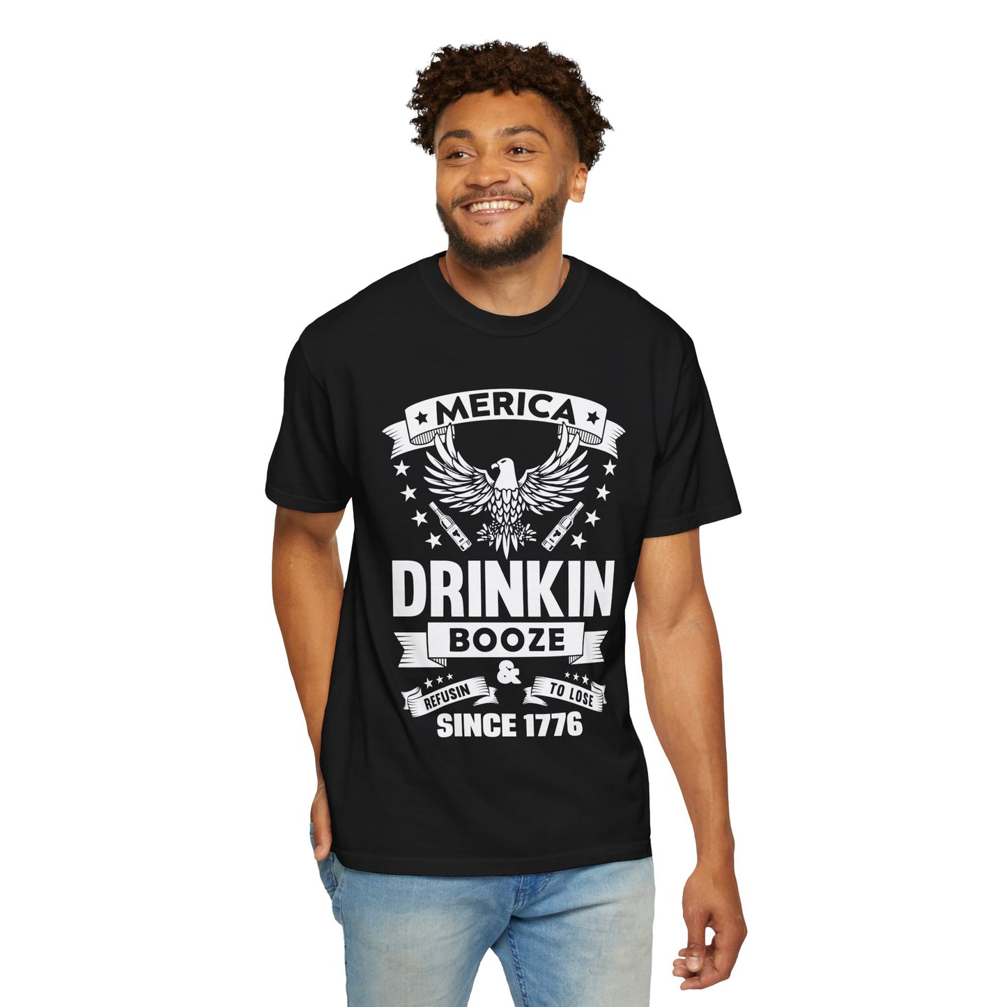 Patriotic Graphic Tee, Unisex Vintage T-shirt, Amerca Drinking Booze Shirt, Independence Day Gift, Casual Wear, Freedom Fashion - 13788