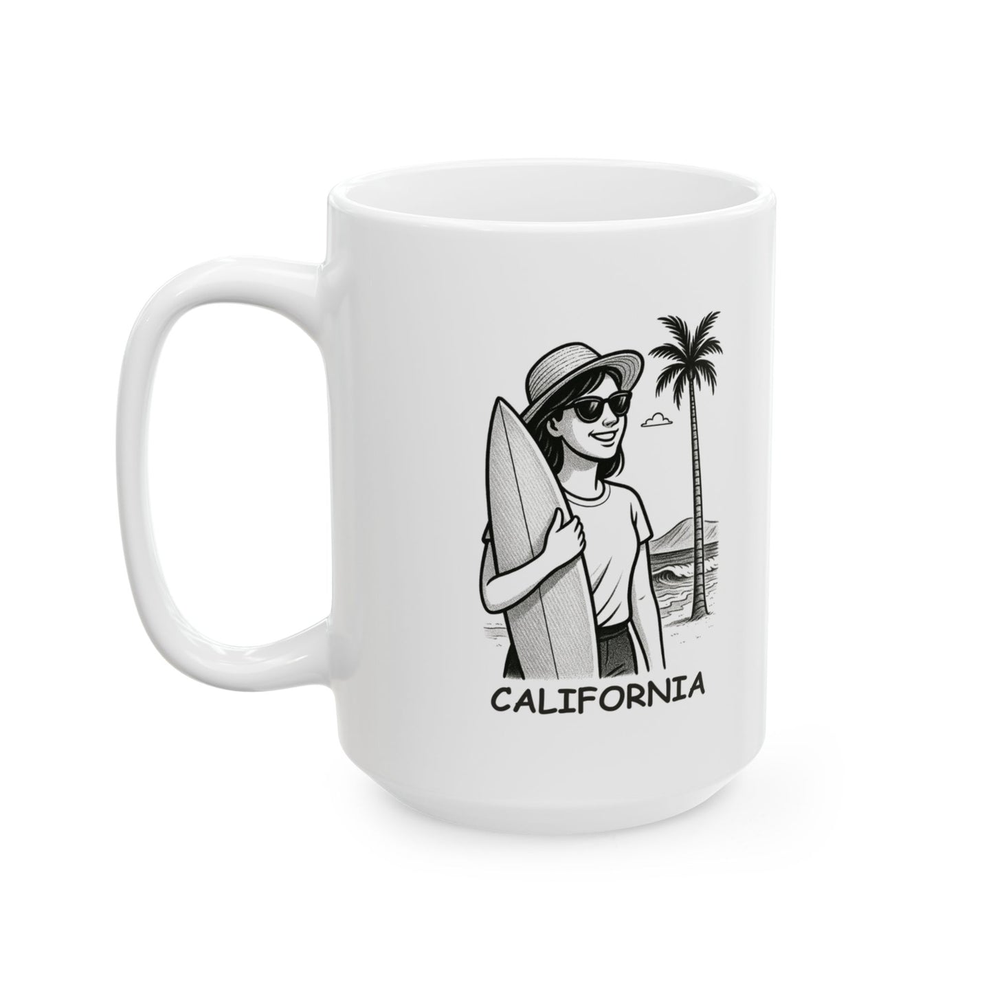 "My happy place? Anywhere with a surfboard and a beach." Ceramic Mug - (11oz, 15oz) - 12702