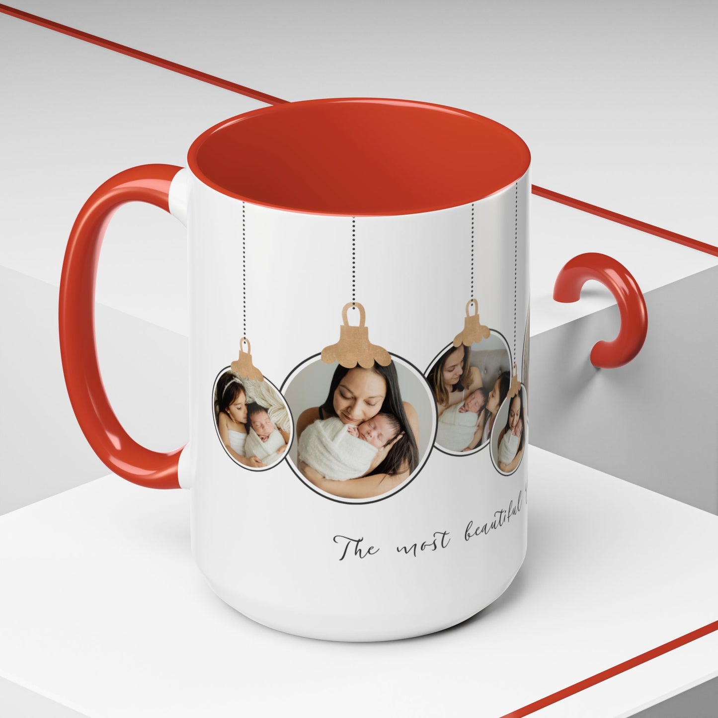 The Most Beautiful Christmas Gift, Photos of New Born, Customizable- Accent Coffee Mug (11, 15oz) - 10862