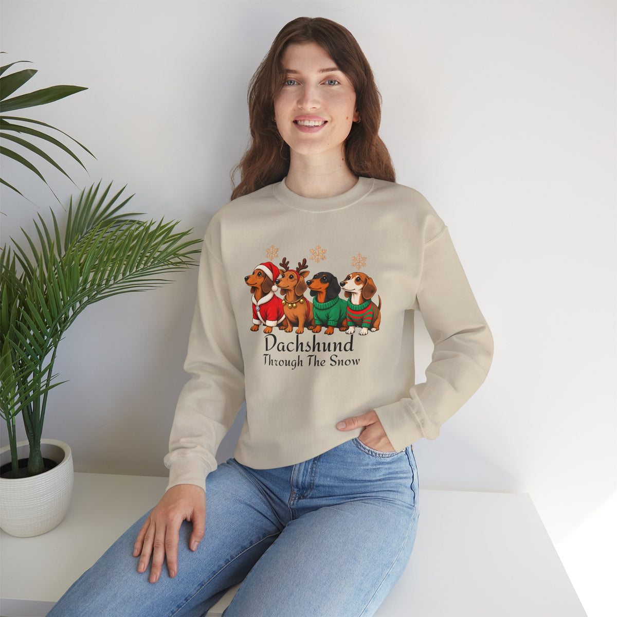 Dachshund Through the Snow Sweatshirt, Cute Christmas Dog Crewneck - 14566