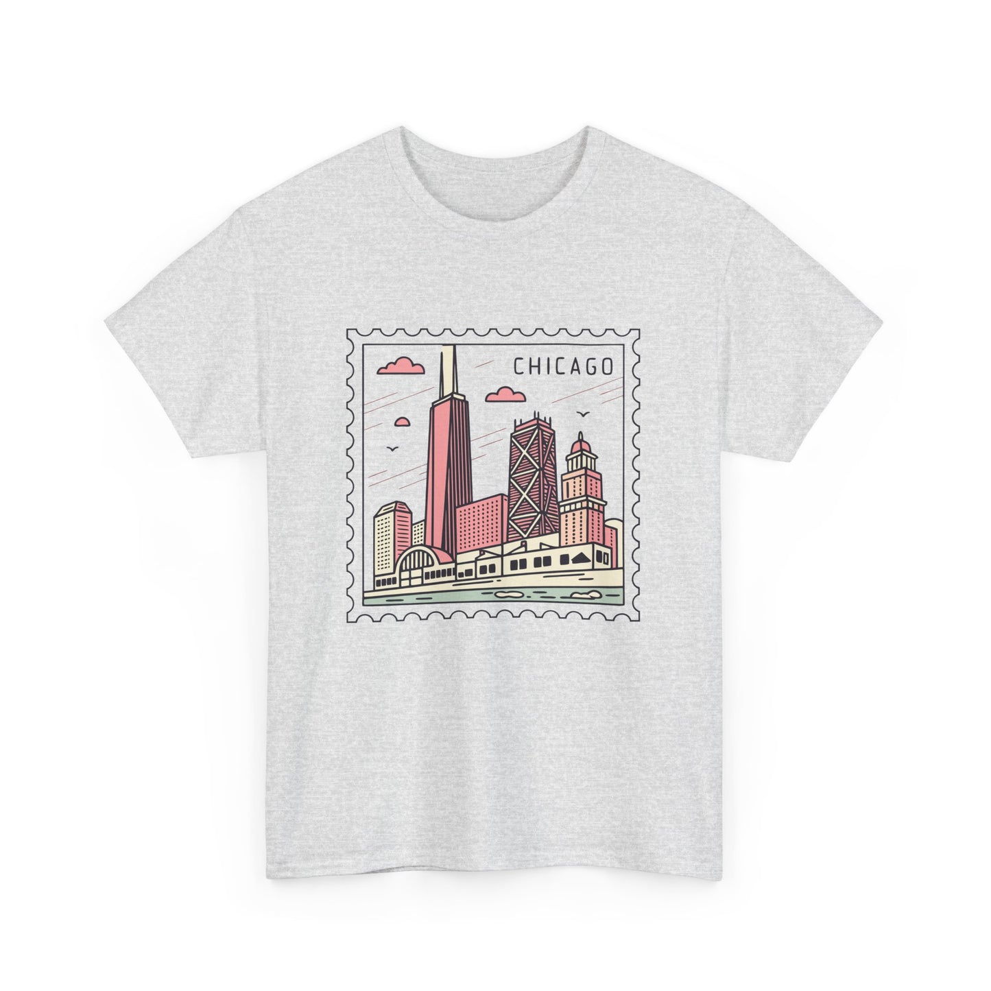Chicago Skyline Postage Stamp Unisex Heavy Cotton Tee - 12130