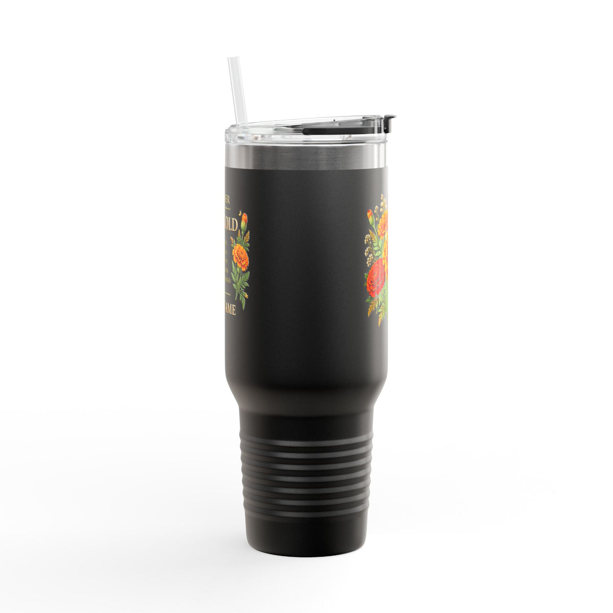 Personalized 40oz Marigold Travel Mug, October Birth Flower Tumbler - 14986