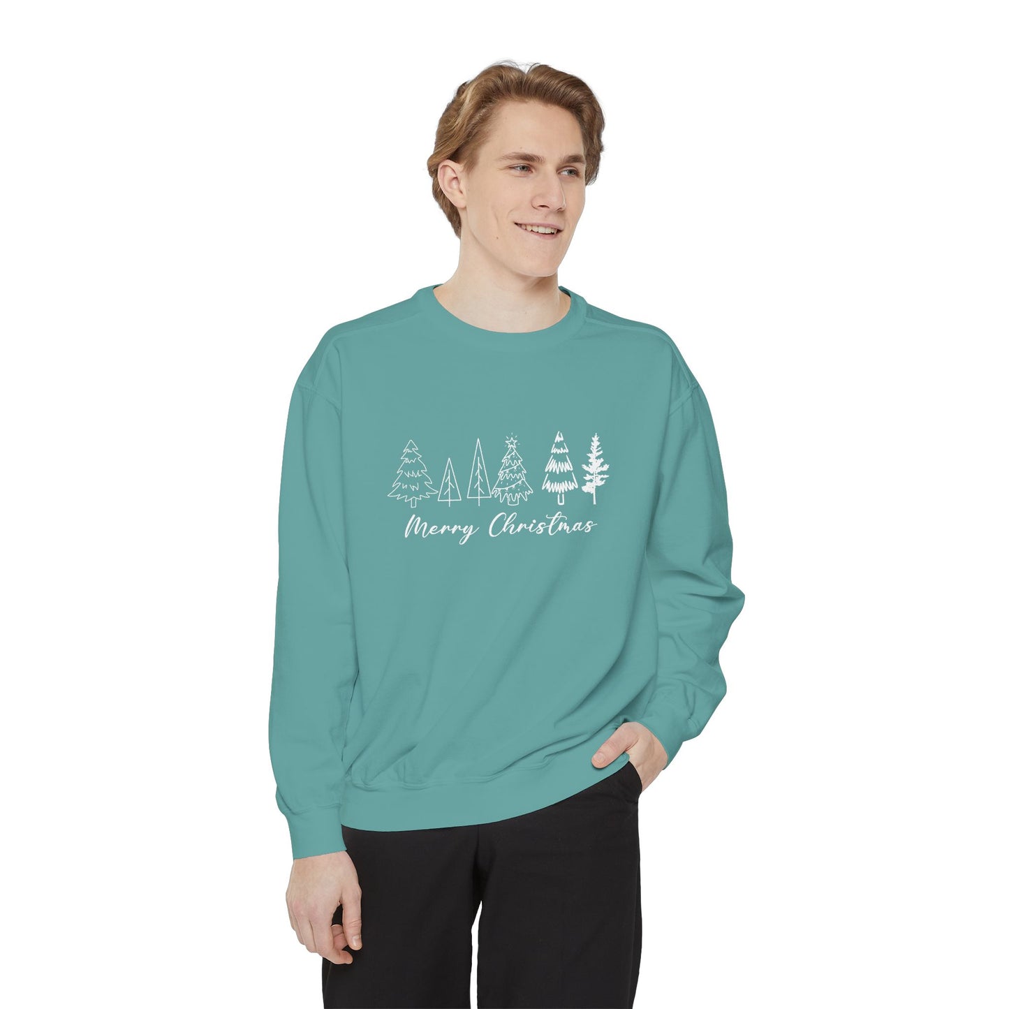 Trees, Merry Christmas - Unisex Garment-Dyed Sweatshirt - 10391