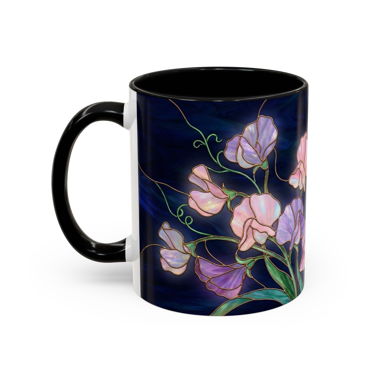 Sweet Pea Floral Accent Coffee Mug — Stained Glass Design 11/15oz - 14587