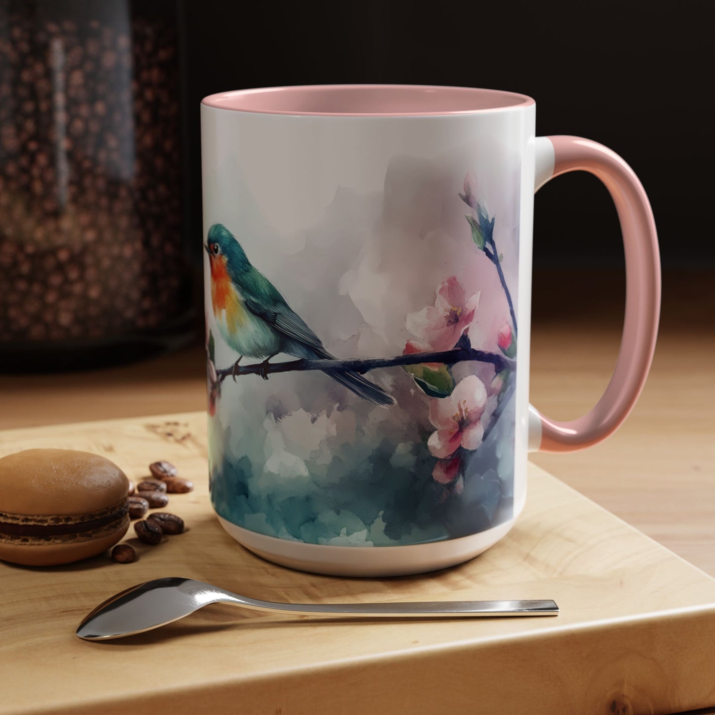 Whimsical Bird & Blossom Accent Coffee Mug - Perfect for Nature Lovers - 11886