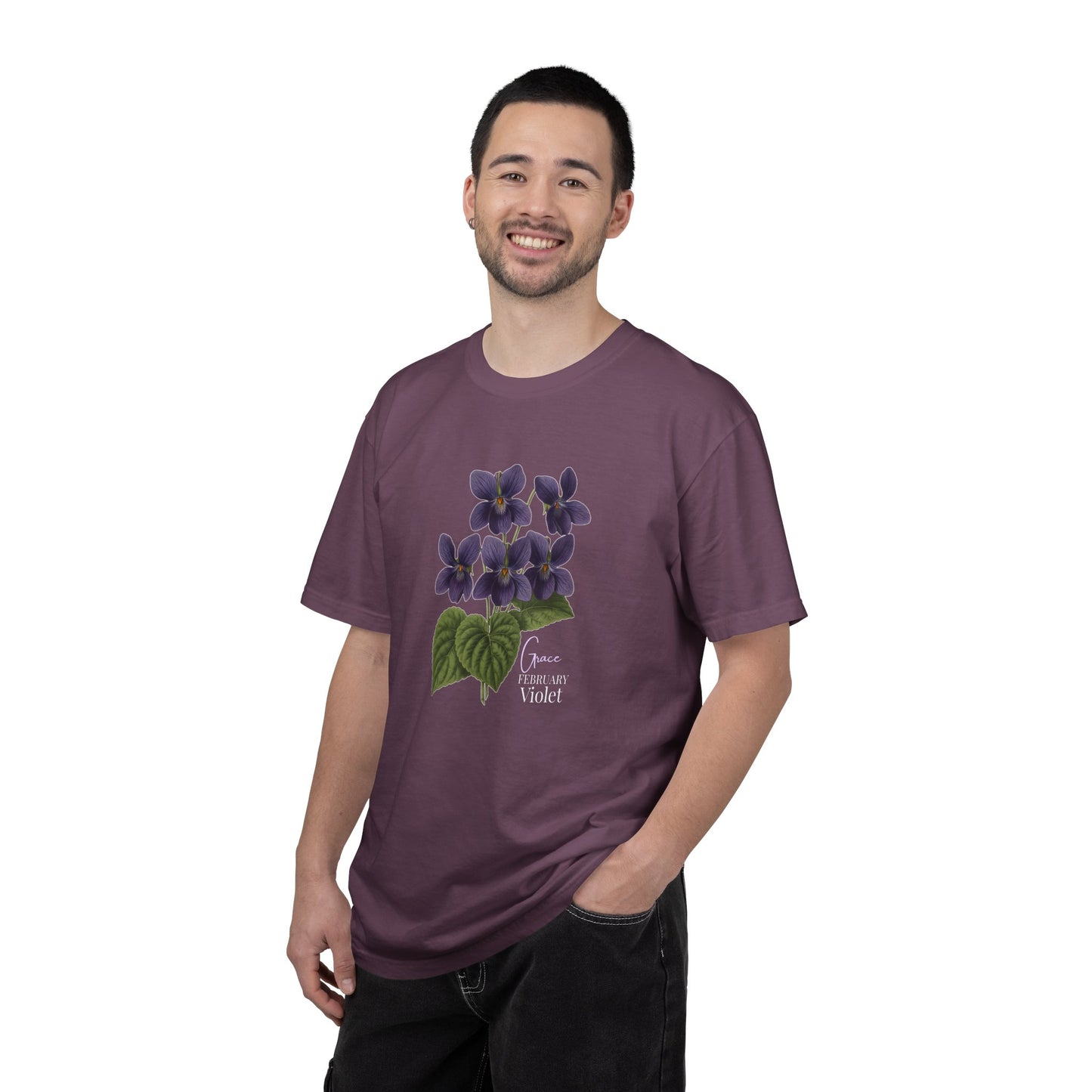 February Birth Flower Violet T-Shirt – Heavyweight Garment-Dyed Tee - 14694