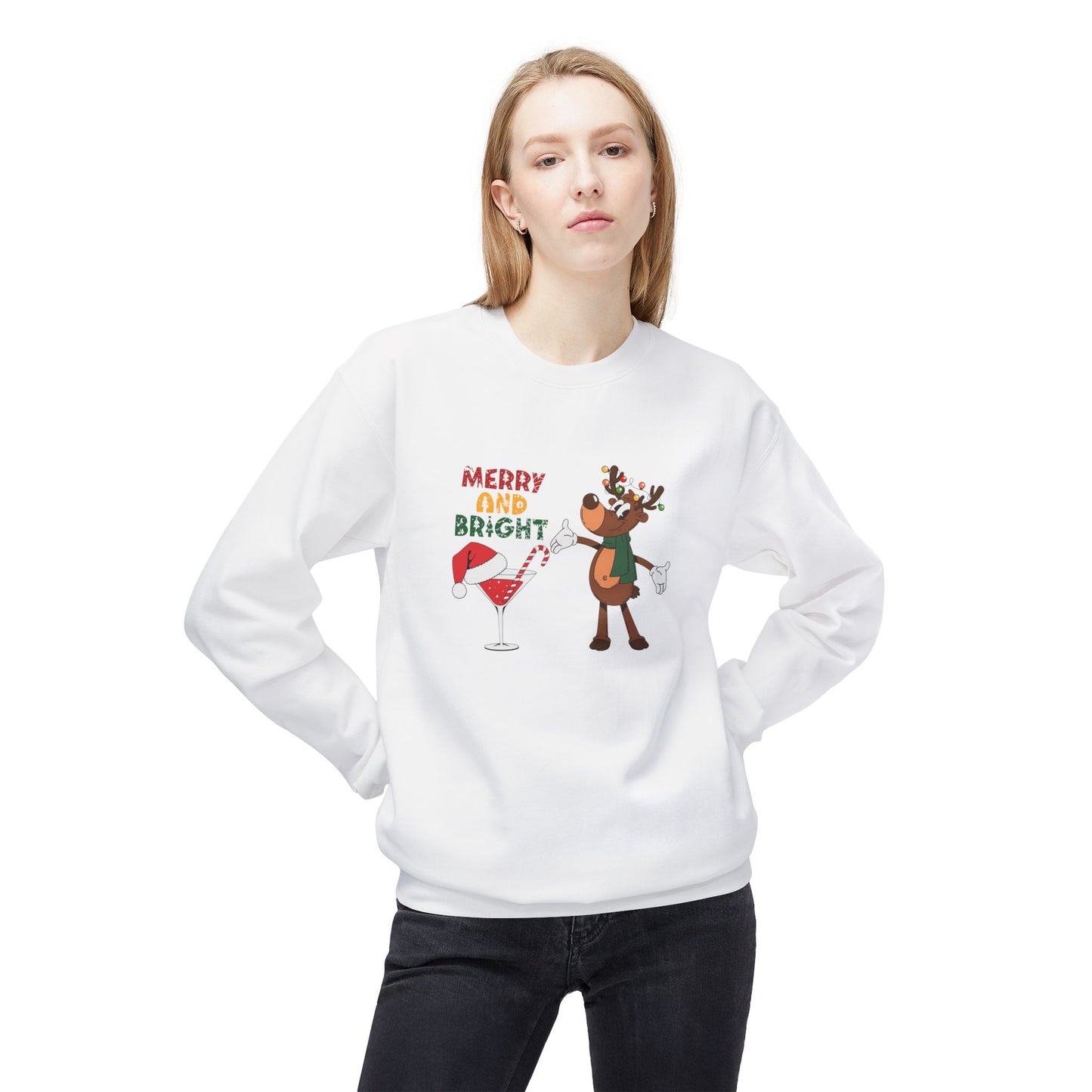 Reindeer, Merry & Bright - Unisex Midweight Softstyle Fleece Crewneck Sweatshirt - 10337