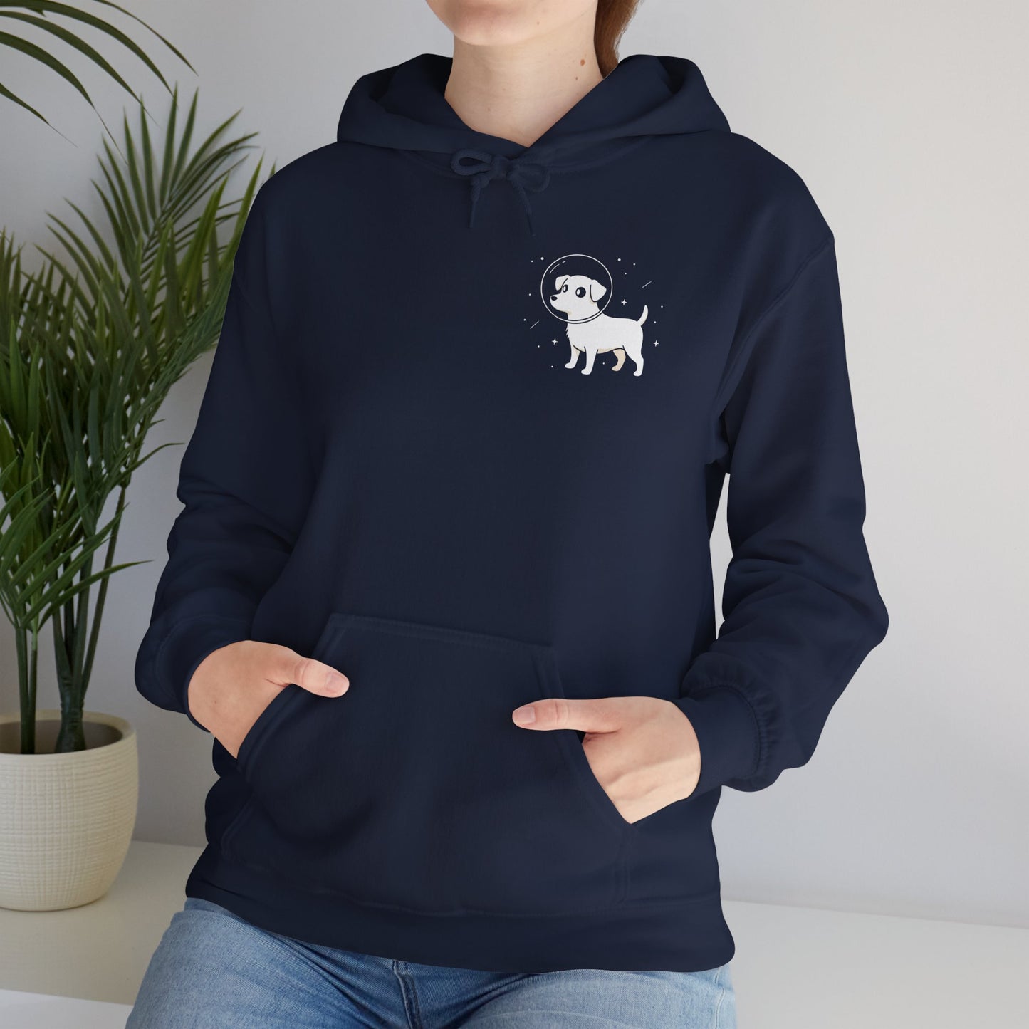 Dog in Space Hoodie – Space Puppy Graphic Hooded Sweatshirt, Unisex Heavy Blend™ - 14679
