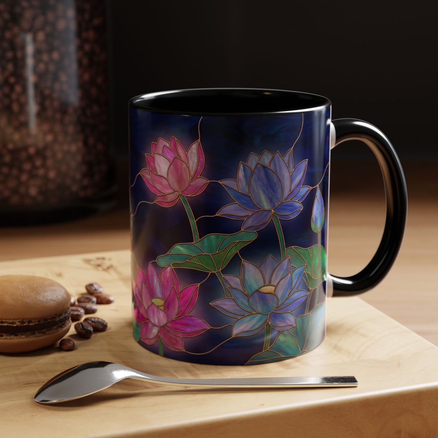 Lotus Floral Accent Coffee Mug — Stained Glass Design (11/15oz) - 14576