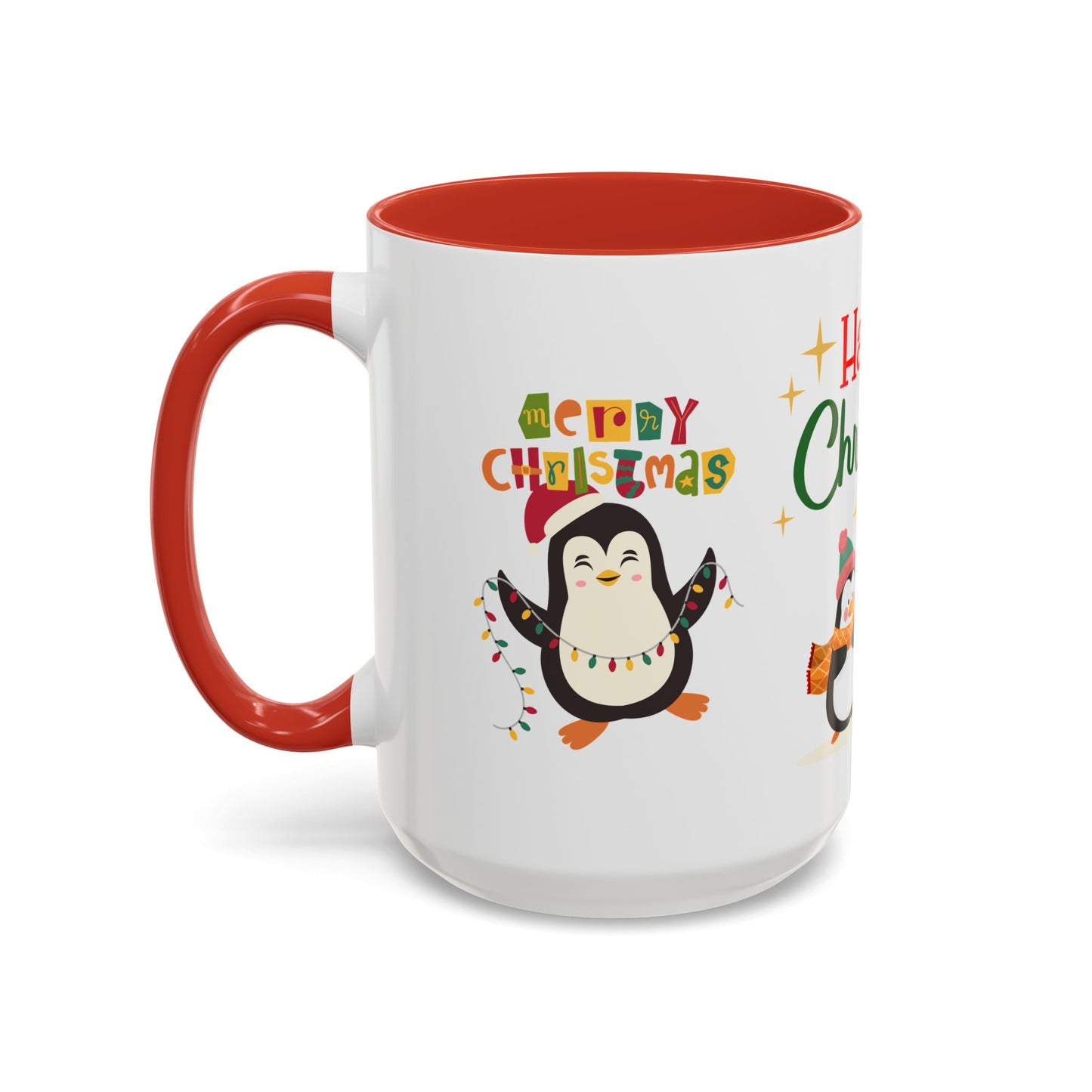 Penguins, Merry Christmas - Accent Coffee Mug (11, 15oz)