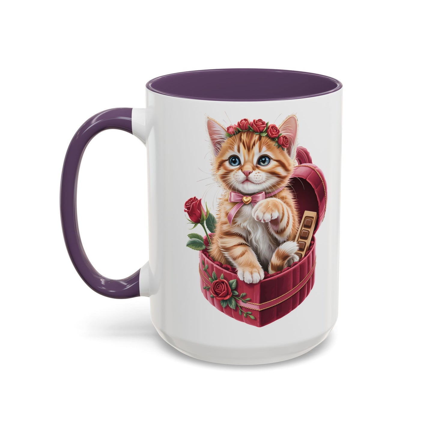 Cute Kitten Valentine Mug – Adorable Cat Illustration Coffee Cup, Romantic Gift for Cat Lovers (11oz / 15oz) - 14773