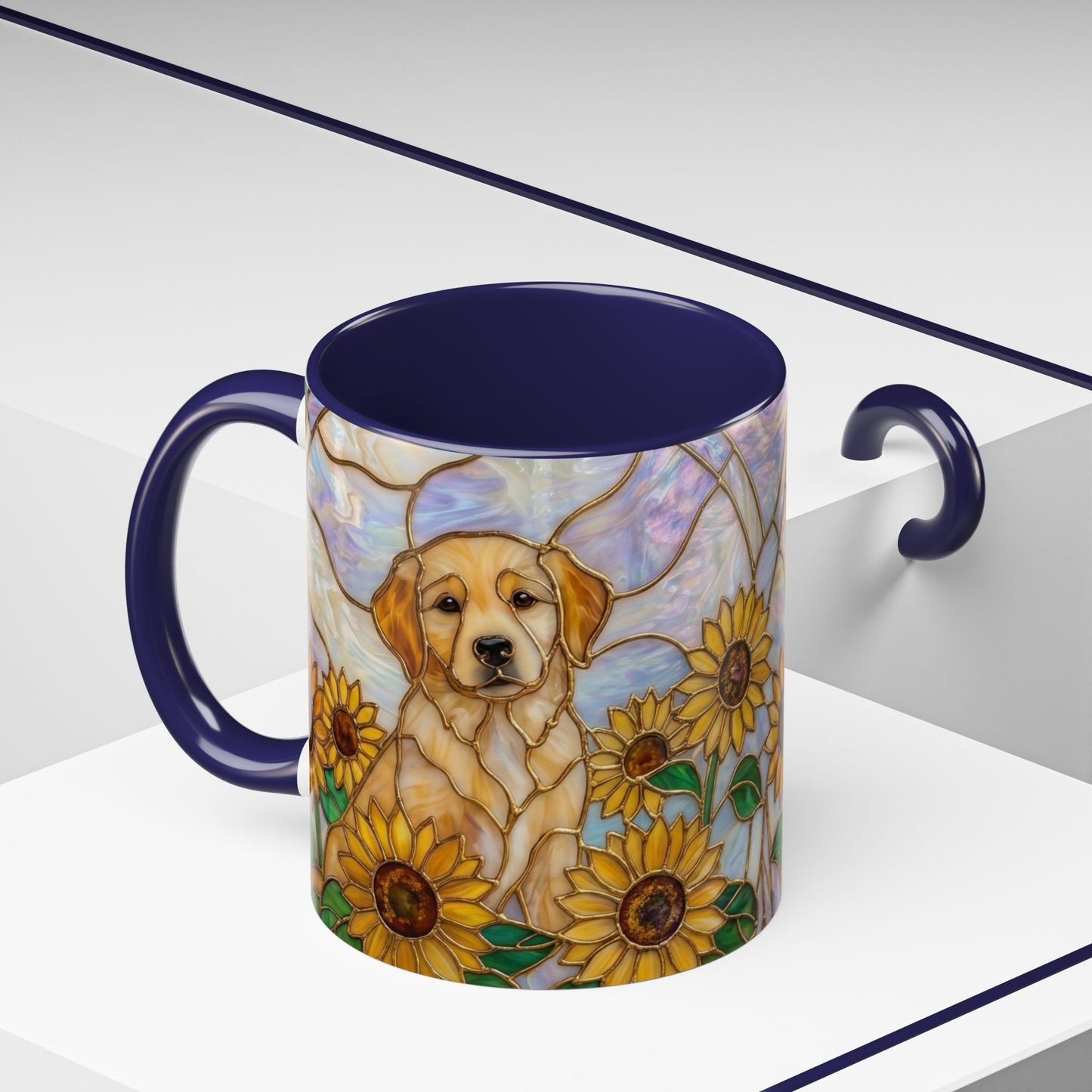 Sunflower Golden Retriever P uppiesAccent Coffee Mug –  Stained Glass Design (11/15 oz) - 14527