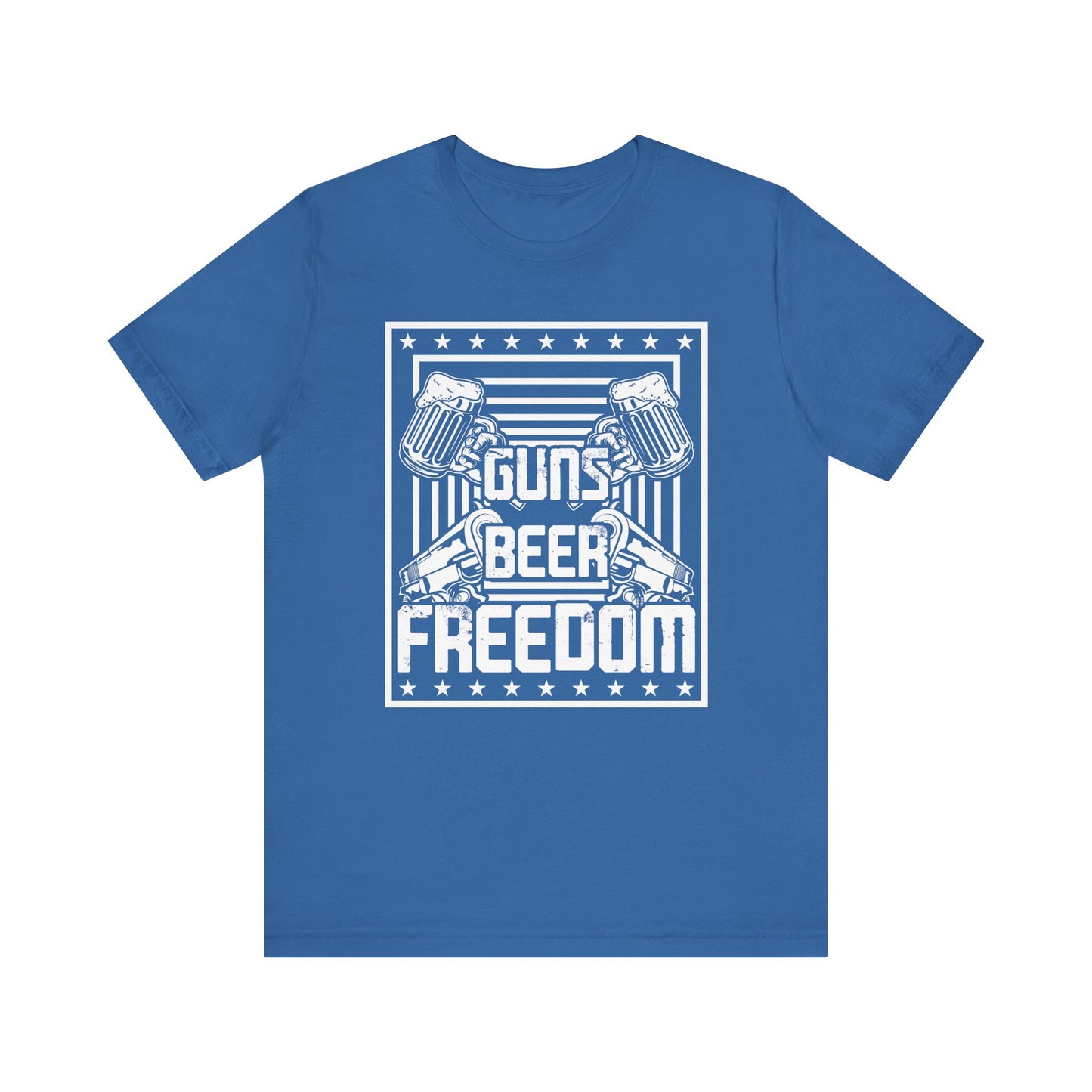 4th of July, Guns Beer Freedom Unisex Tee, Casual Shirt, Patriotic Apparel, Gift for Him, Party Tee, Everyday Wear - 13598