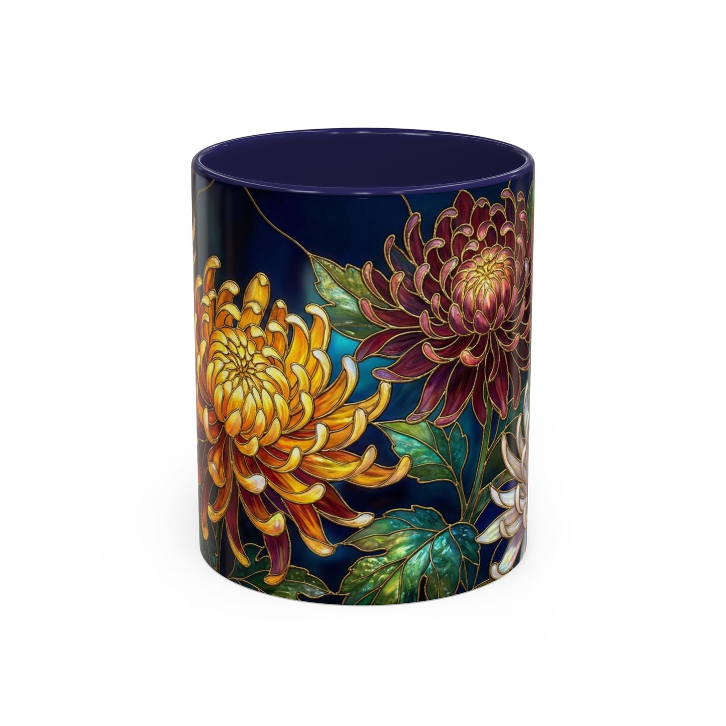 Chrysanthemum Floral Accent Coffee Mug — Stained Glass Design (11/15oz) - 14541