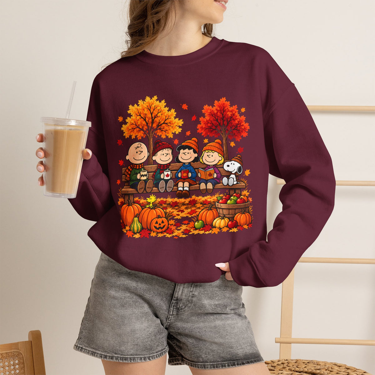 Fall Friends Crewneck Sweatshirt, Cute Autumn Pumpkin Patch Design - 14999