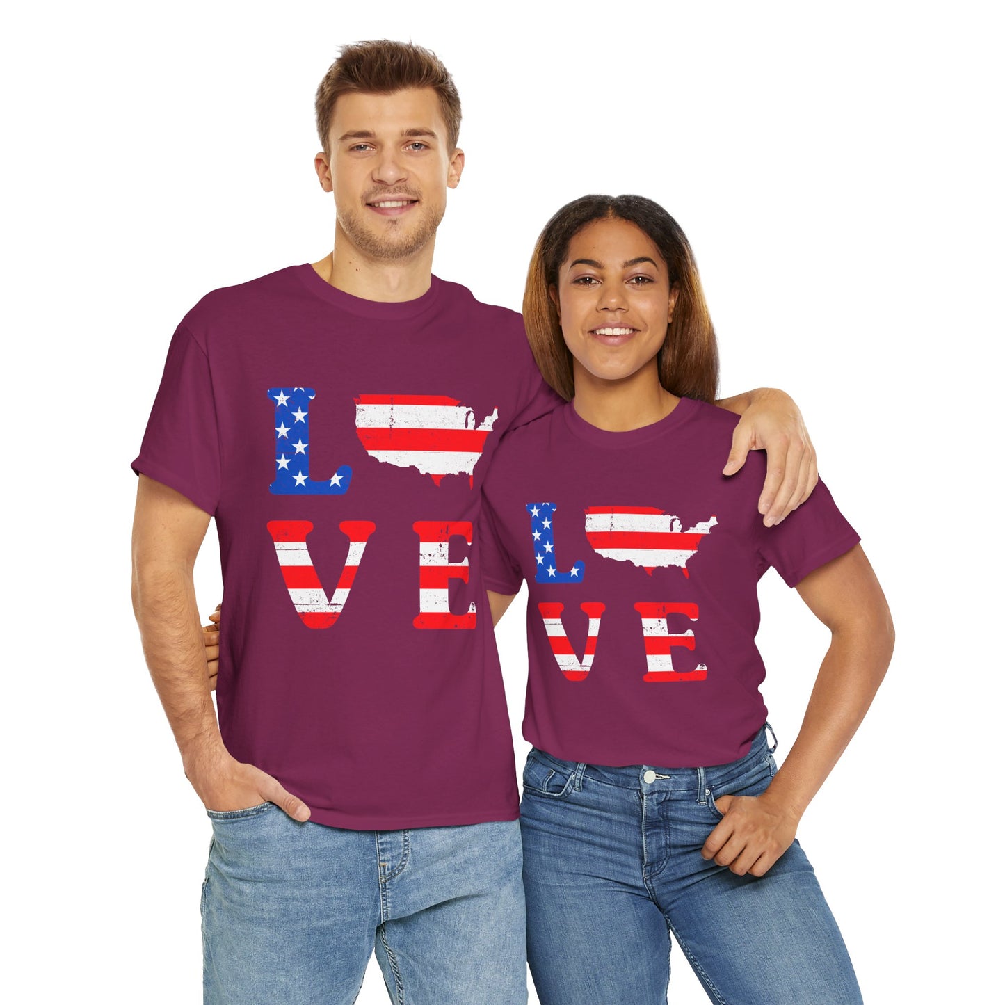 Patriotic Love Tee | Unisex Heavy Cotton T-Shirt, USA Love Shirt, 4th of July Gift, Casual Wear, Independence Day Apparel - 13696