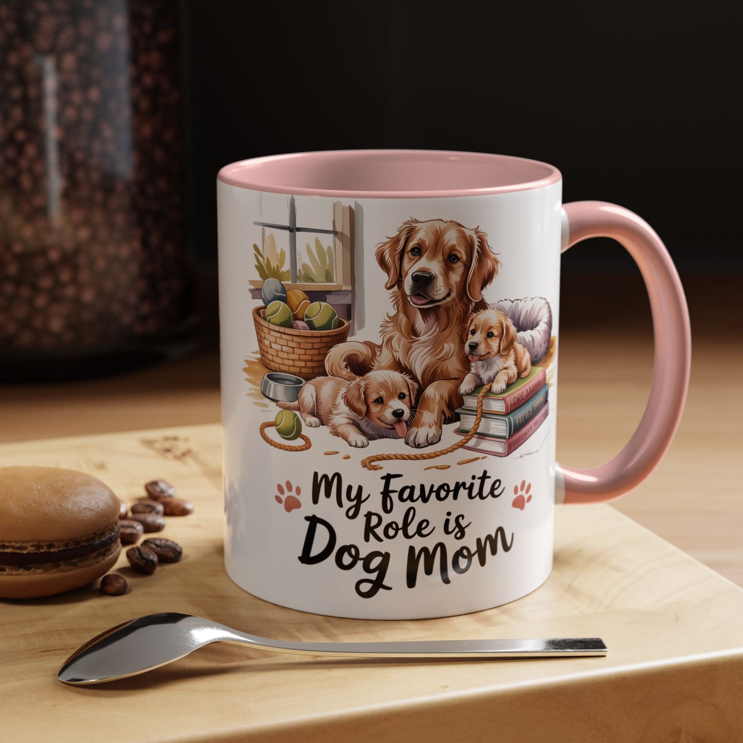 My Favorite Role is Dog Mom Mug – Cute Golden Retriever & Puppies Gift for Dog Lovers, Pet Mom Coffee Cup (11oz / 15oz) - 14799