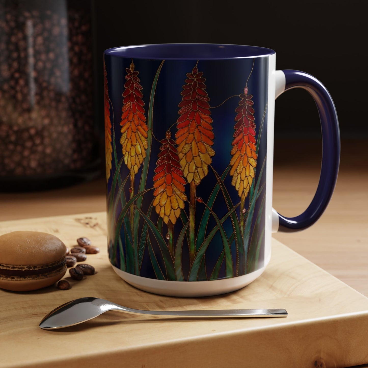 Red Hot Poker Floral Coffee Mug — Stained Glass Design (11/15oz) - 14585