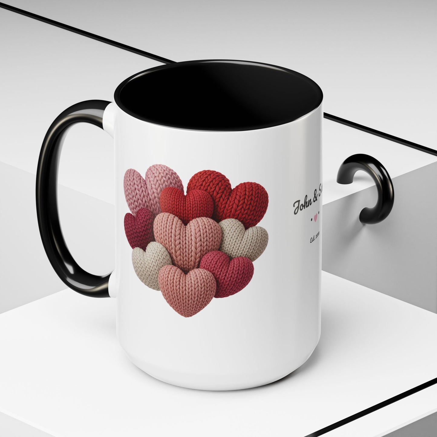 Valentine’s Hearts Personalized Mug — Custom Names & Established Date (11oz / 15oz) - 14745