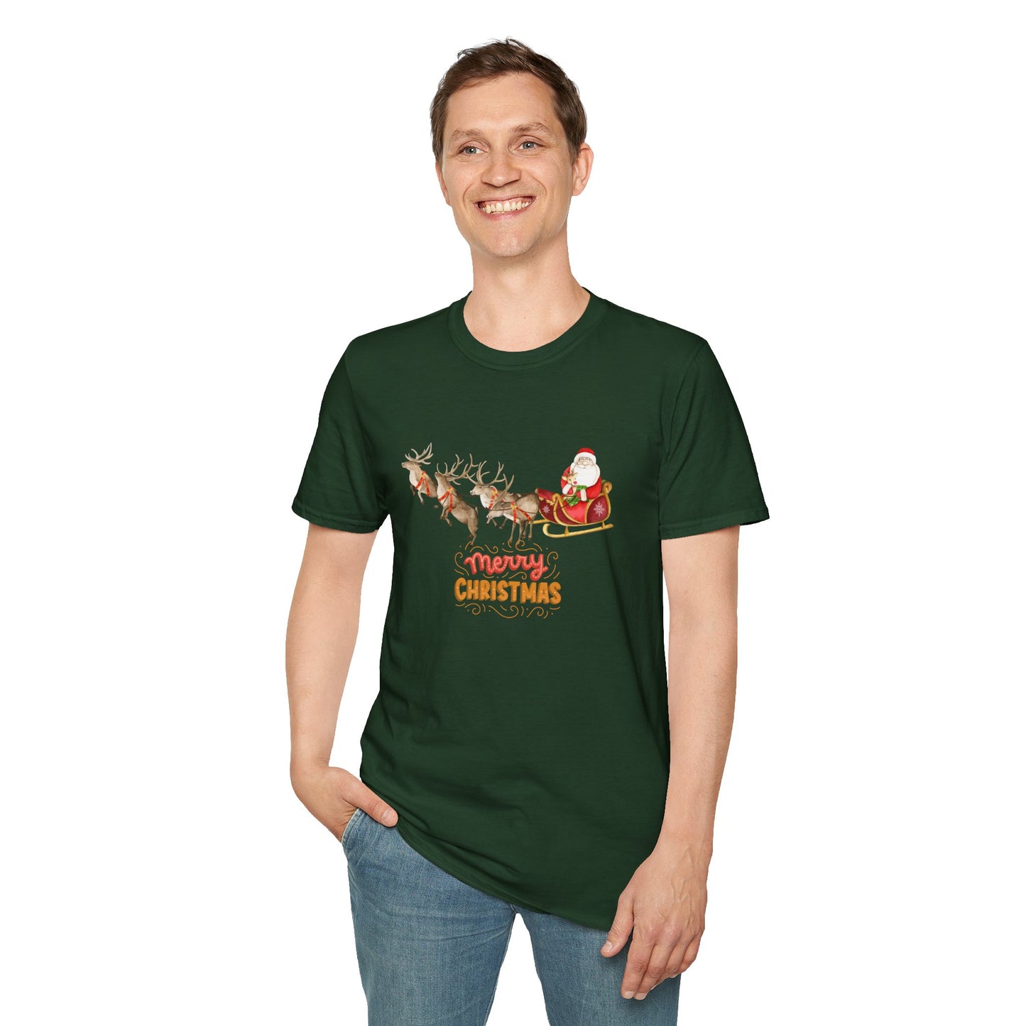 Santa & Reindeers - Unisex Softstyle T-Shirt - 10024