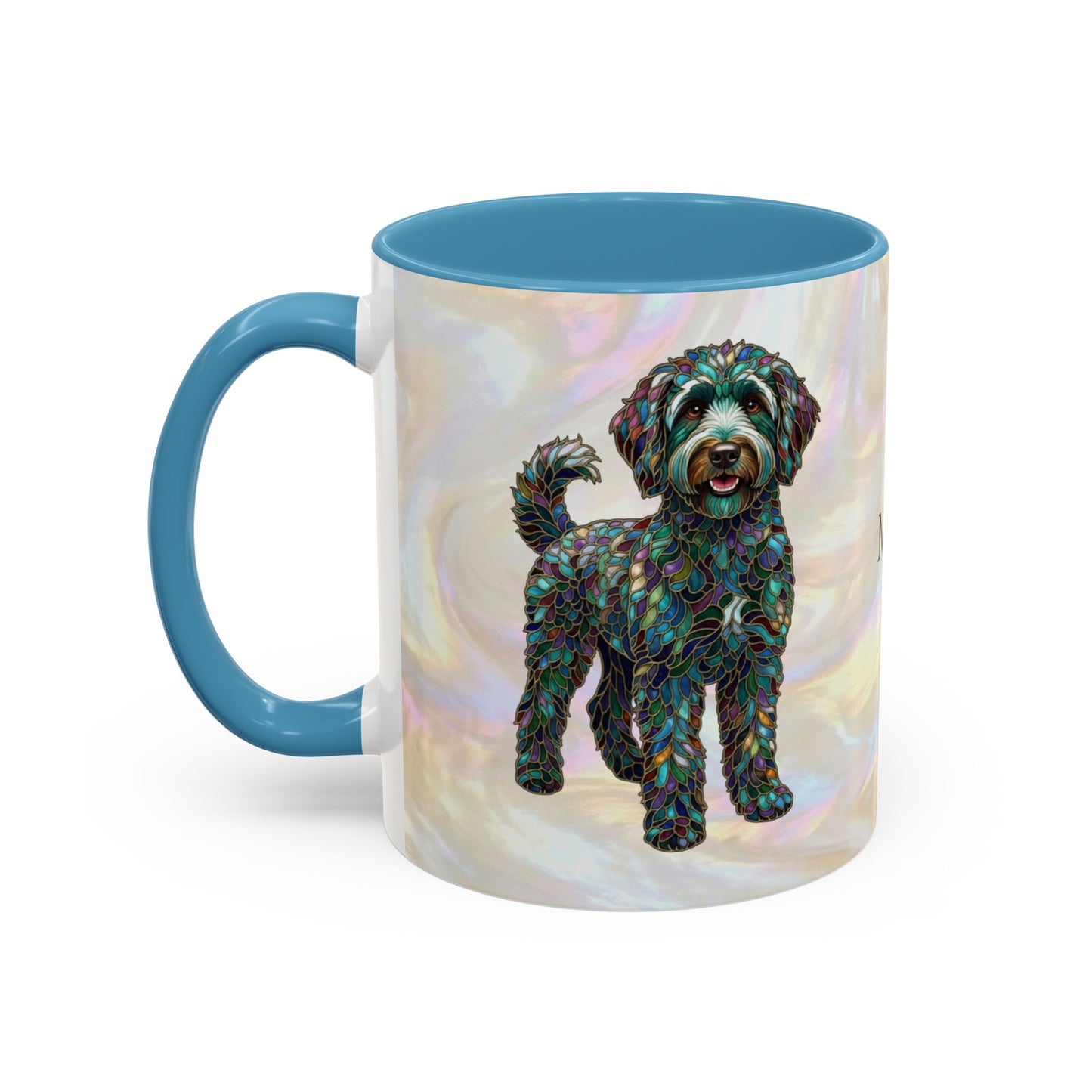 Personalized Labradoodle Dog Mug — Custom Name Accent Coffee Mug (11/15 oz) with Stained Glass Art - 14526