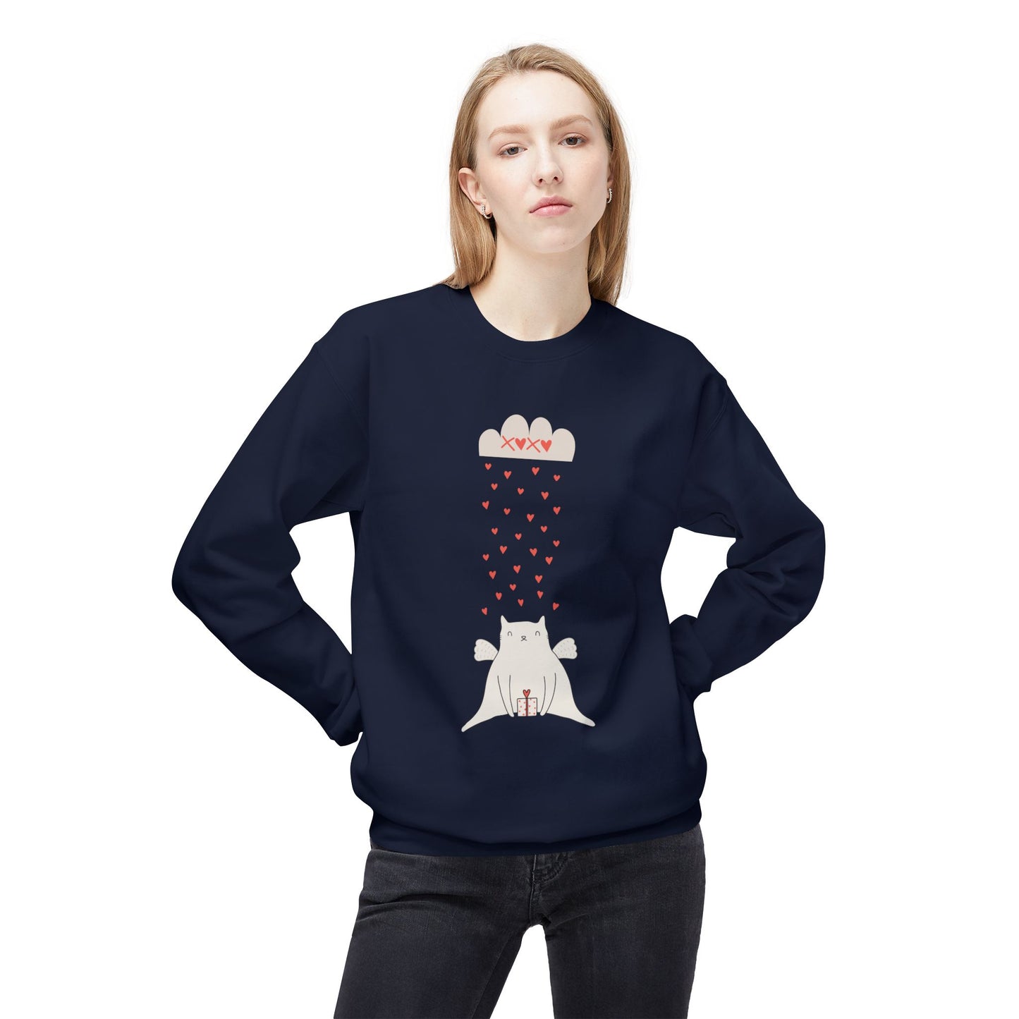 Cat, XoXo, Love - Unisex Midweight Softstyle Fleece Crewneck Sweatshirt - 11554