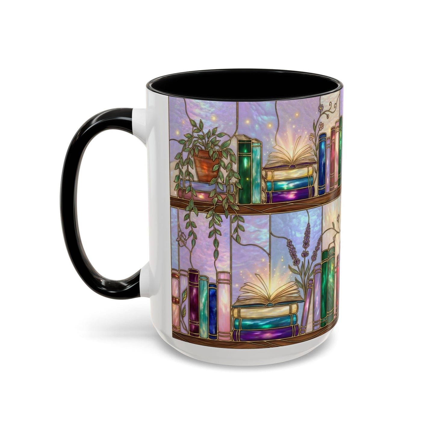 Magic Book Shelf Accent Coffee Mug — Stained Glass Design (11/15 oz) - 14529