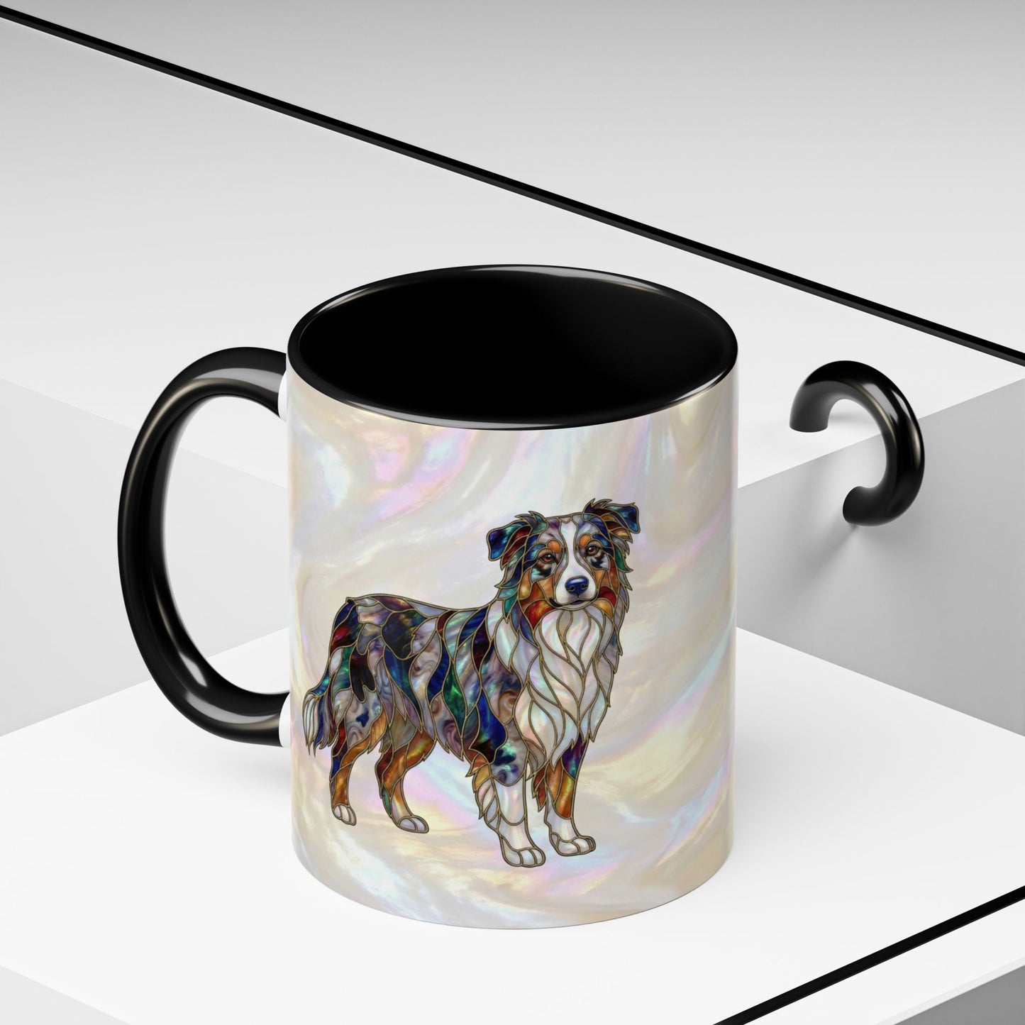 Australian Shepherd Accent Coffee Mug — Stained Glass Design (11/15oz) -14614