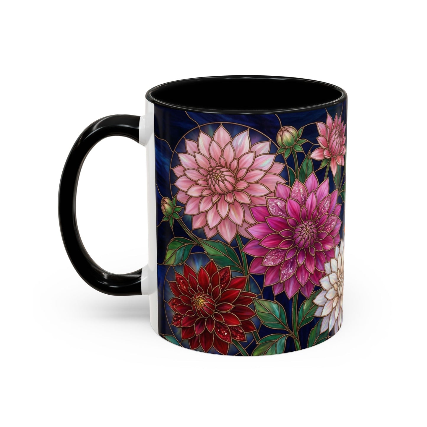 Dahlia Floral Accent Coffee Mug — Stained-Glass  Design (11/15oz) - 14562