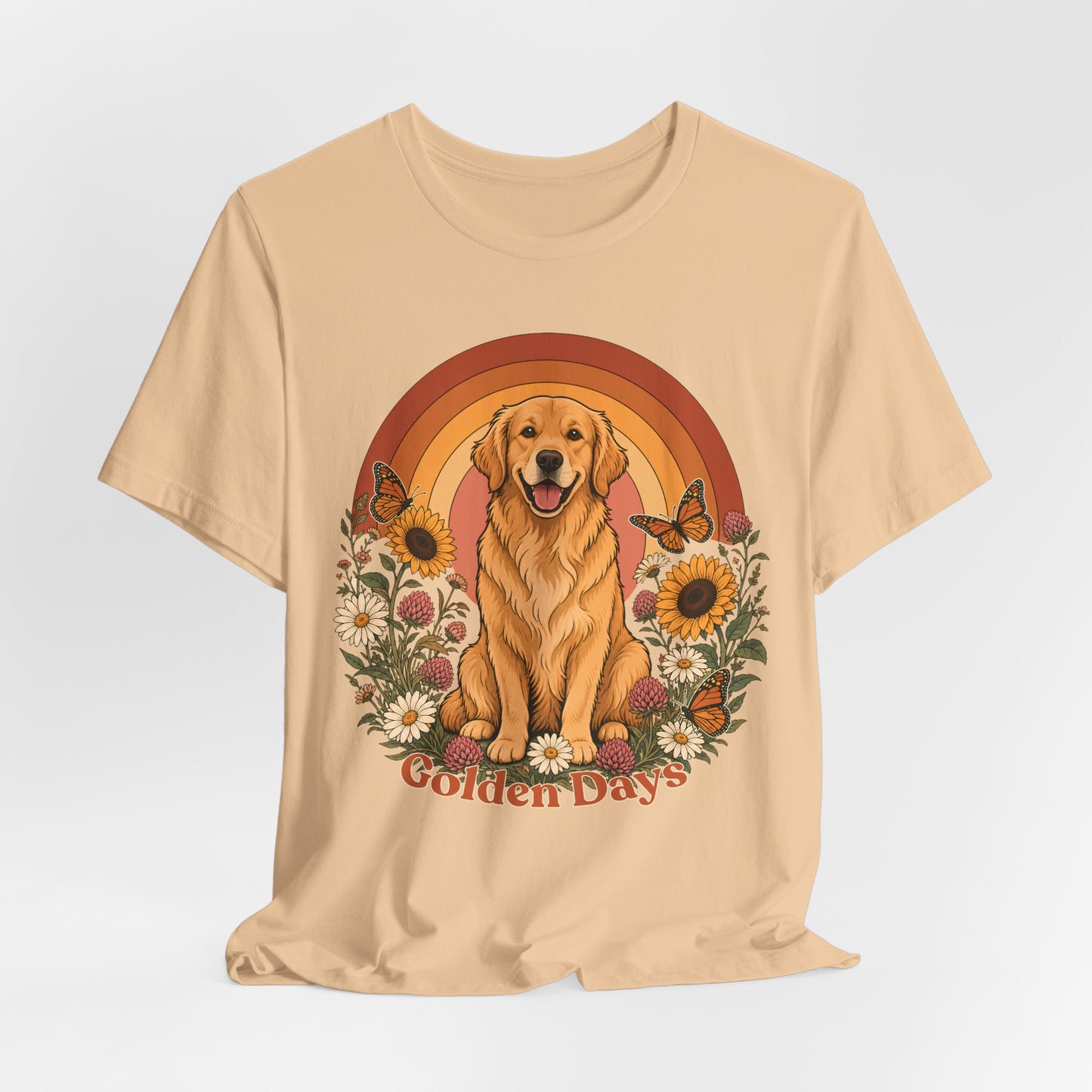 Golden Days Golden Retriever T-Shirt,  Retro Sunset Floral Dog Tee - 14969