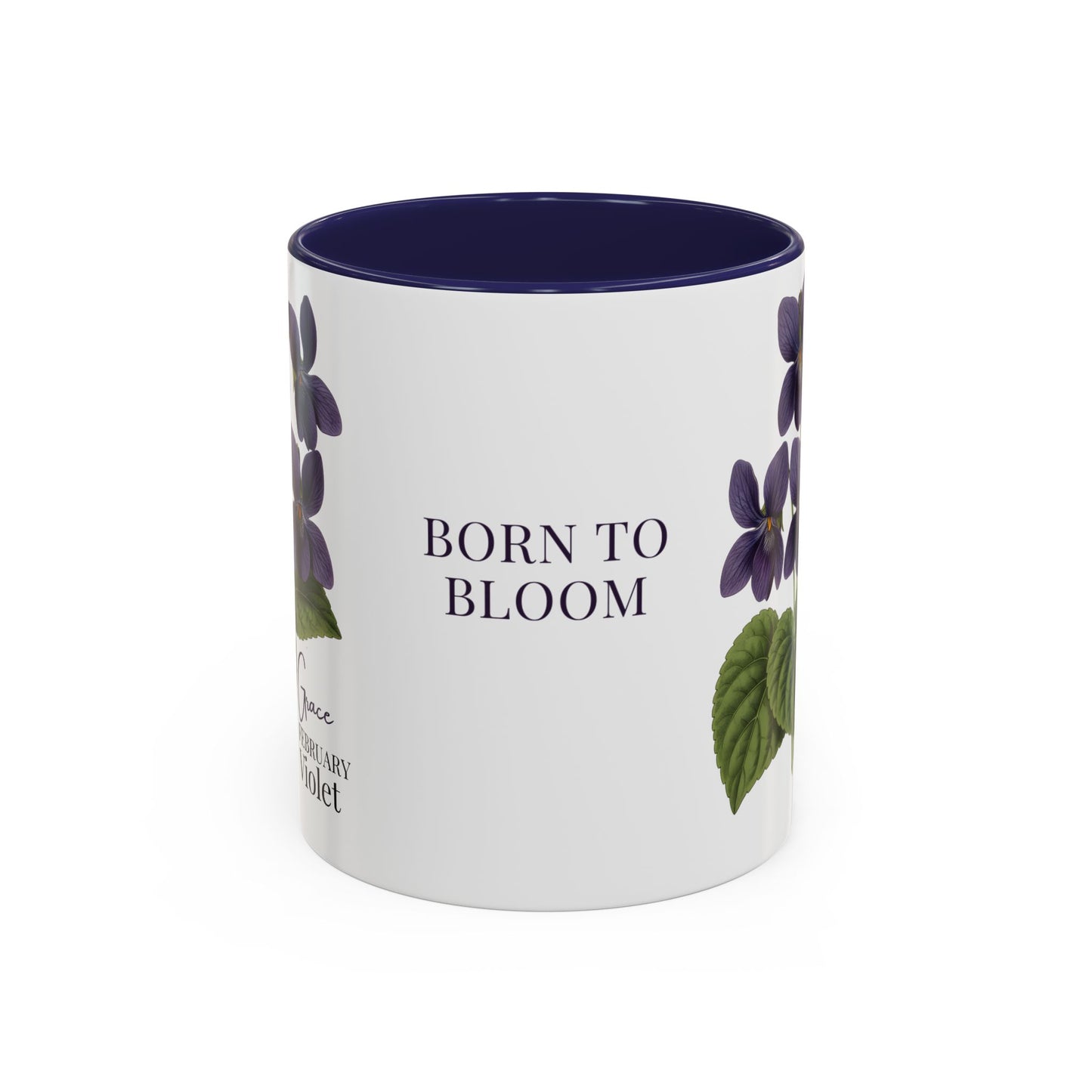 February Birth Flower Violet Mug – Personalized Name Coffee Cup - 14687