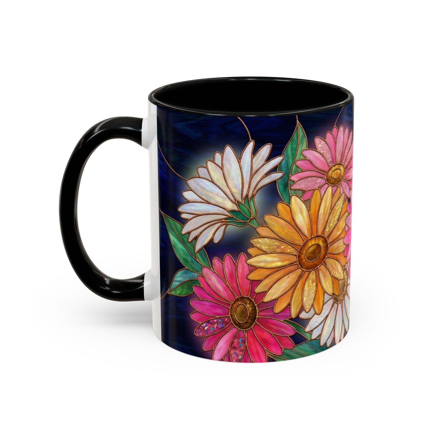 Gerbera Daisy Floral Accent Coffee Mug — Stained Glass Design (11/15 oz) - 14568