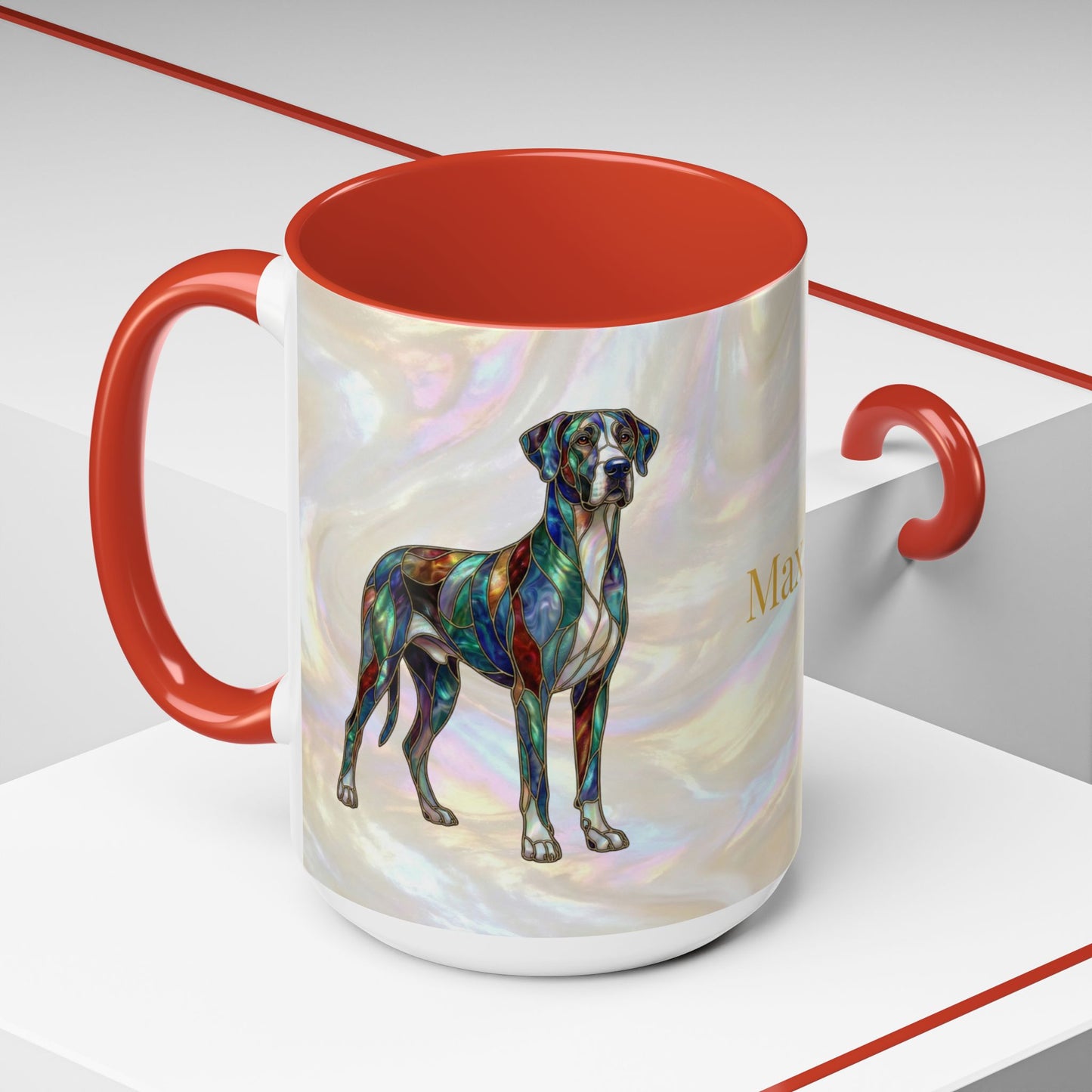 Personalized Great Dane Dog Mug — Stained Glass Design (11/15 oz) - 14550