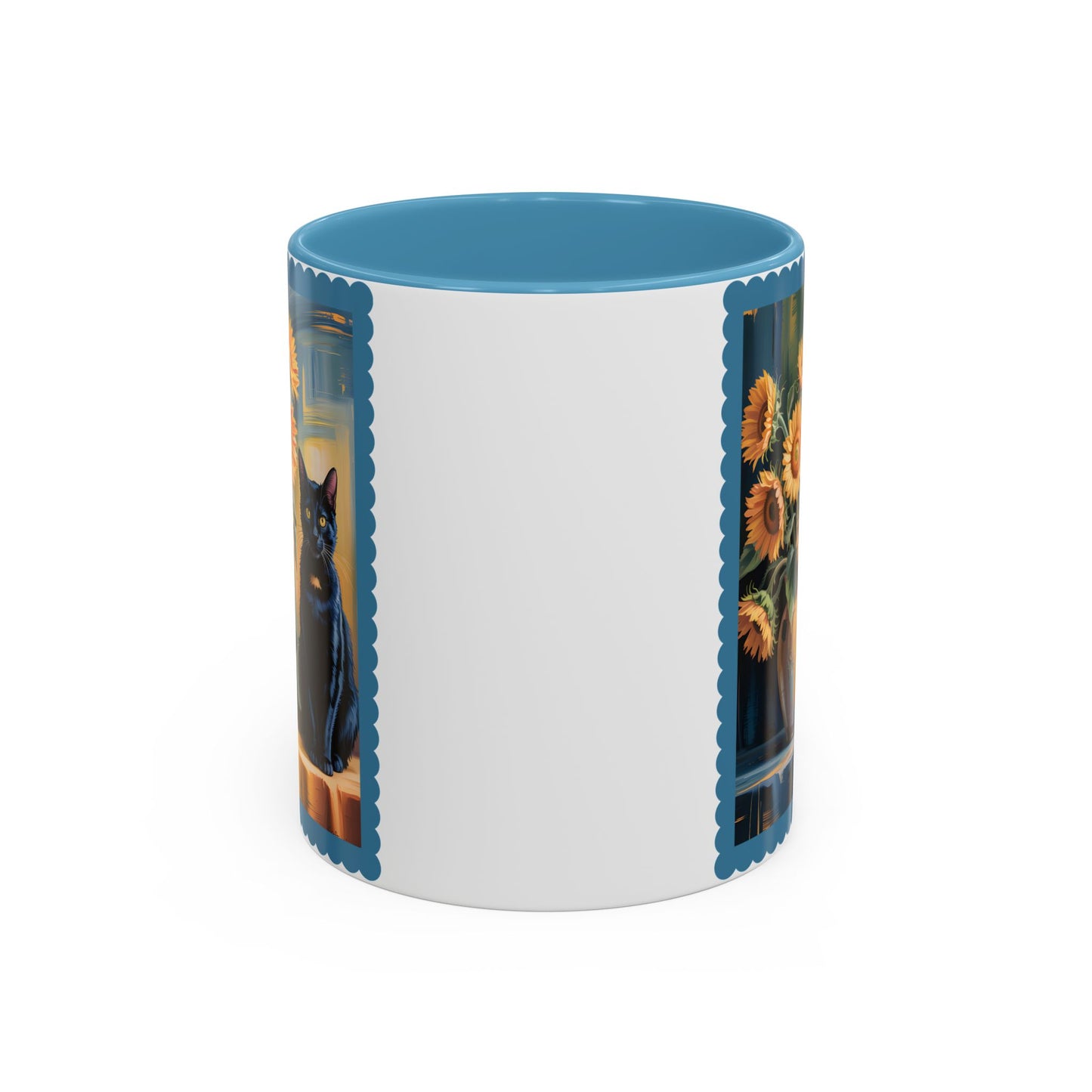 Van Gogh Style Black Cat & Sunflowers Accent Mug – Art Lover Coffee Cup (11oz / 15oz) - 14765