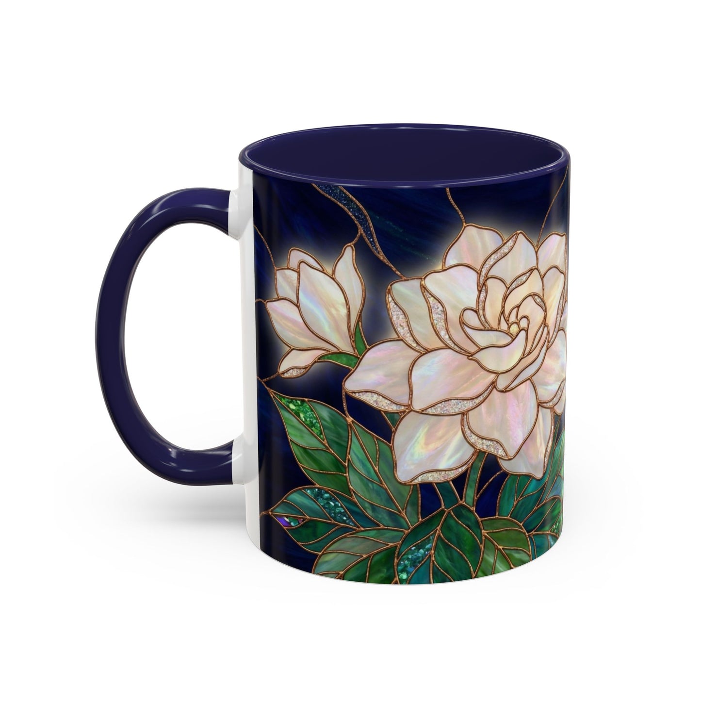 Gardenia Floral Accent Coffee Mug  - Stained-Glass Design (11/15oz) - 14567