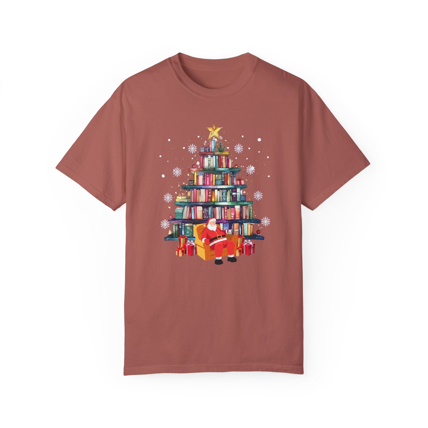 The Book Lover's Christmas Tree - Unisex Garment-Dyed T-shirt