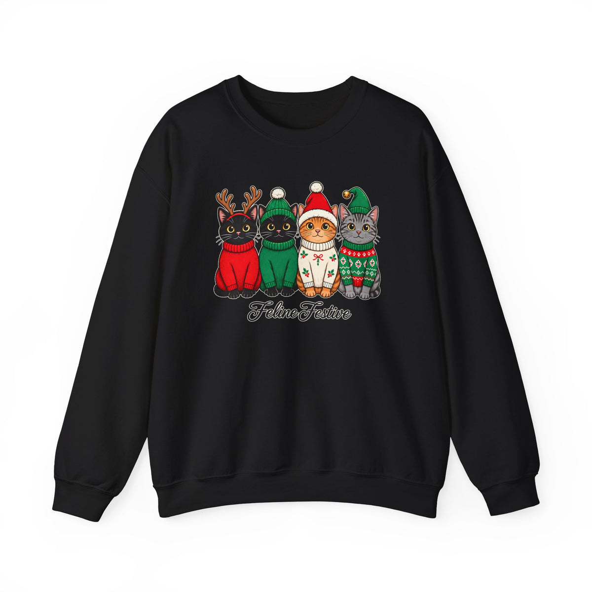 Feline Festive Sweatshirt, Cute Christmas Cats Crewneck - 14564