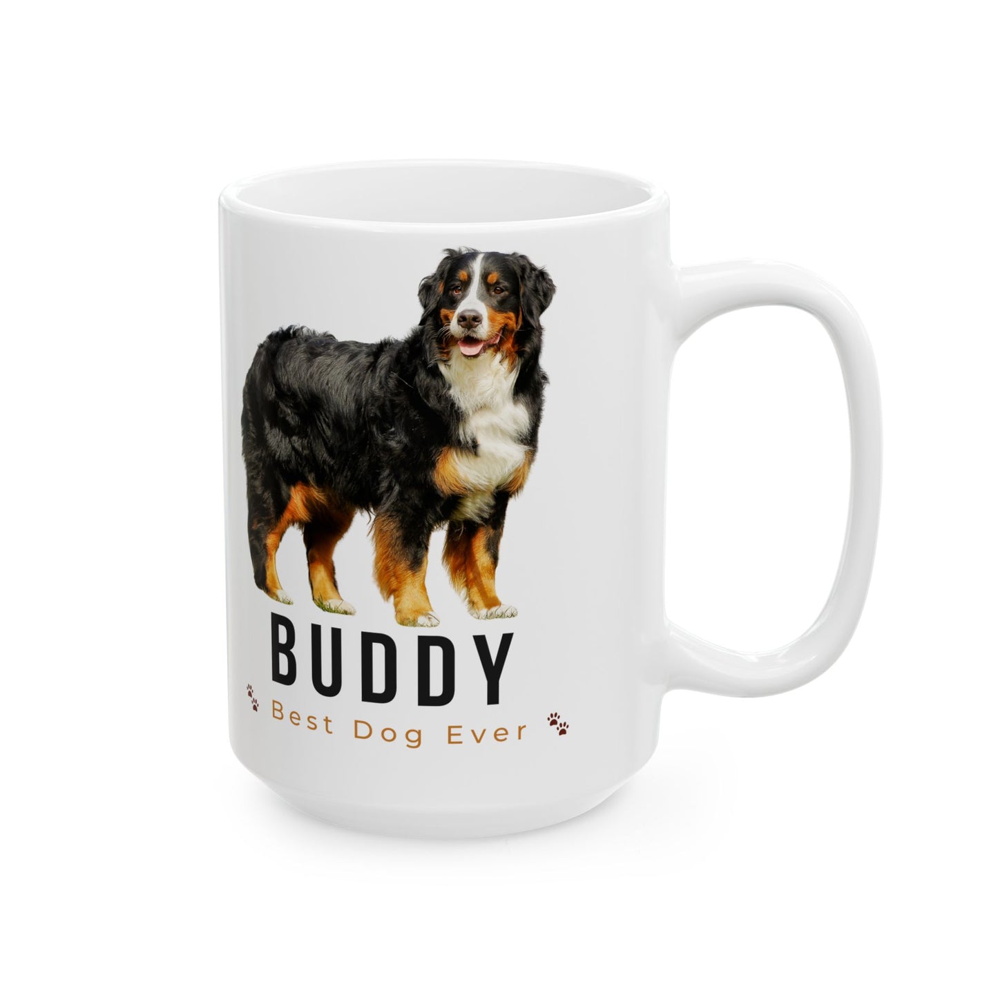 Personalized Bernese Mountain Dog Mug – Custom Dog Name “Best Dog Ever” Paw Print Coffee Cup Gift (11oz, 15oz) - 14836