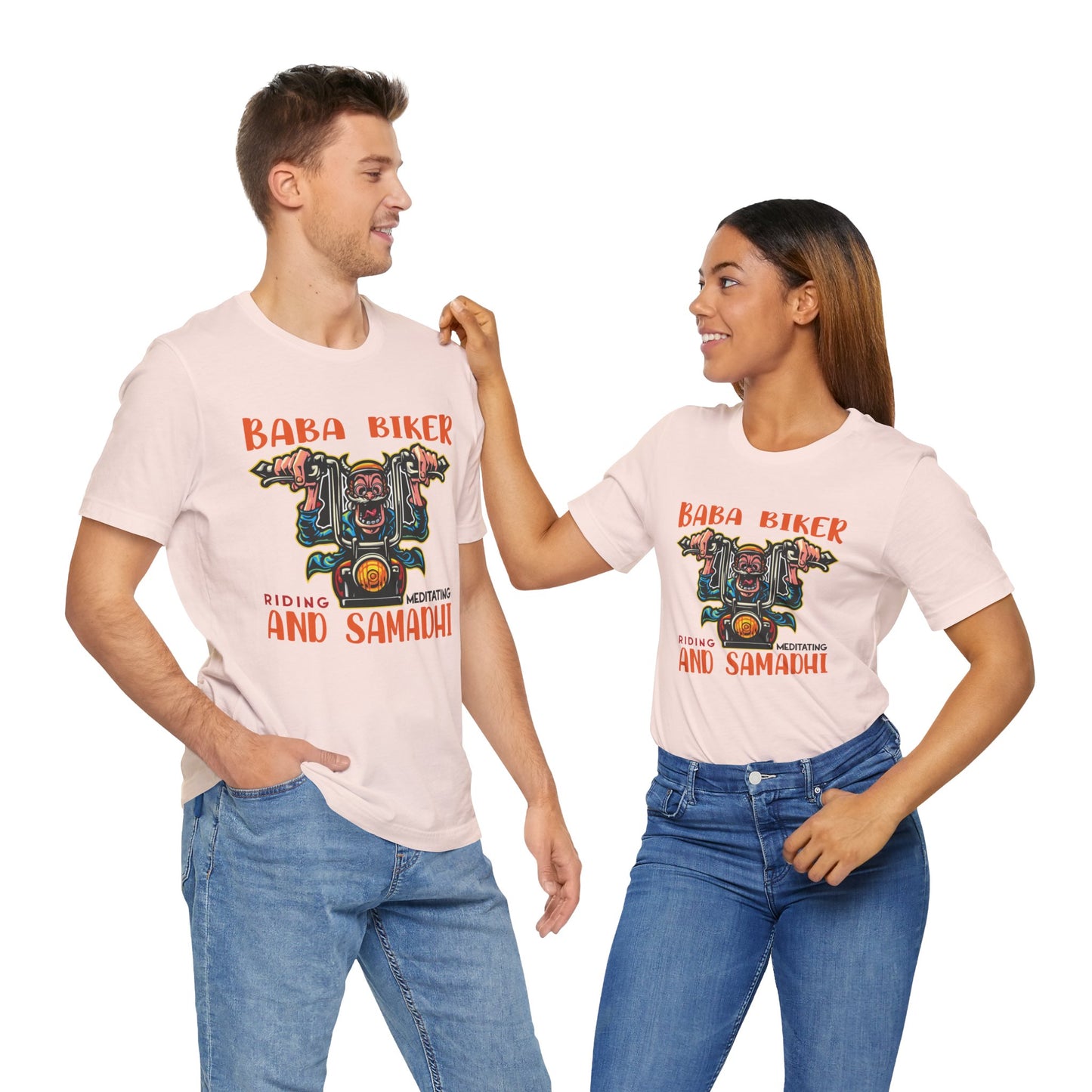 Baba Biker, Riding, Meditating and Samadhi - Unisex Jersey Short Sleeve Tee - 13590