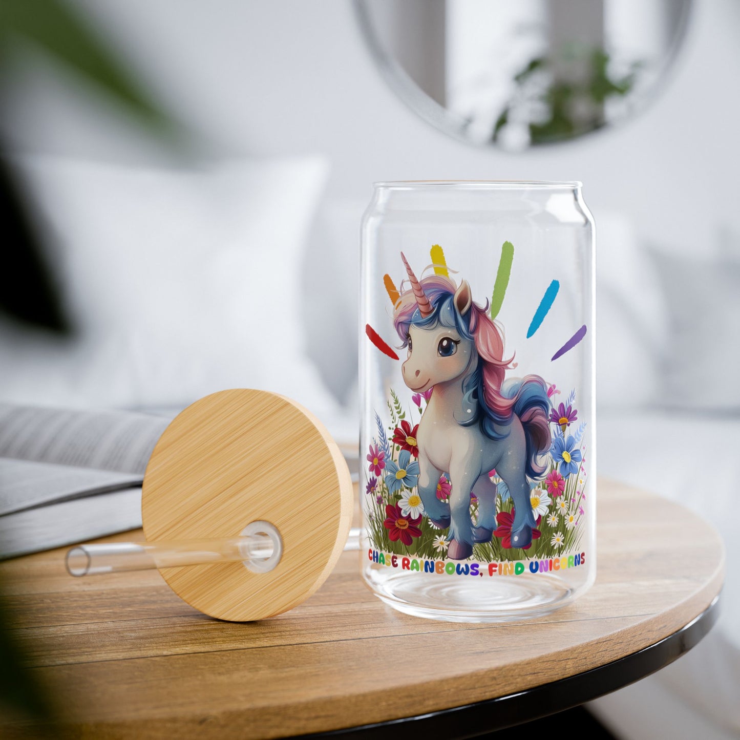 Chase Rainbows, Find Unicorns,  Customizable - Sipper Glass, 16oz