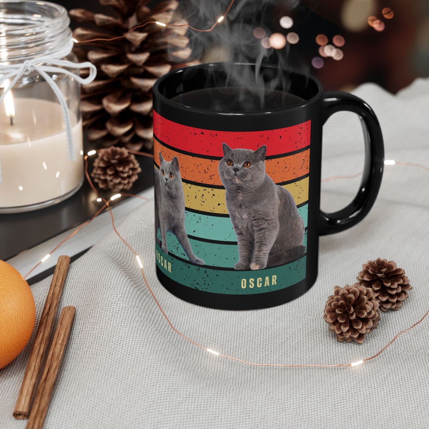 Oscar, Cat Photo, Customizable  - Black Mug (11oz, 15oz) - 10229