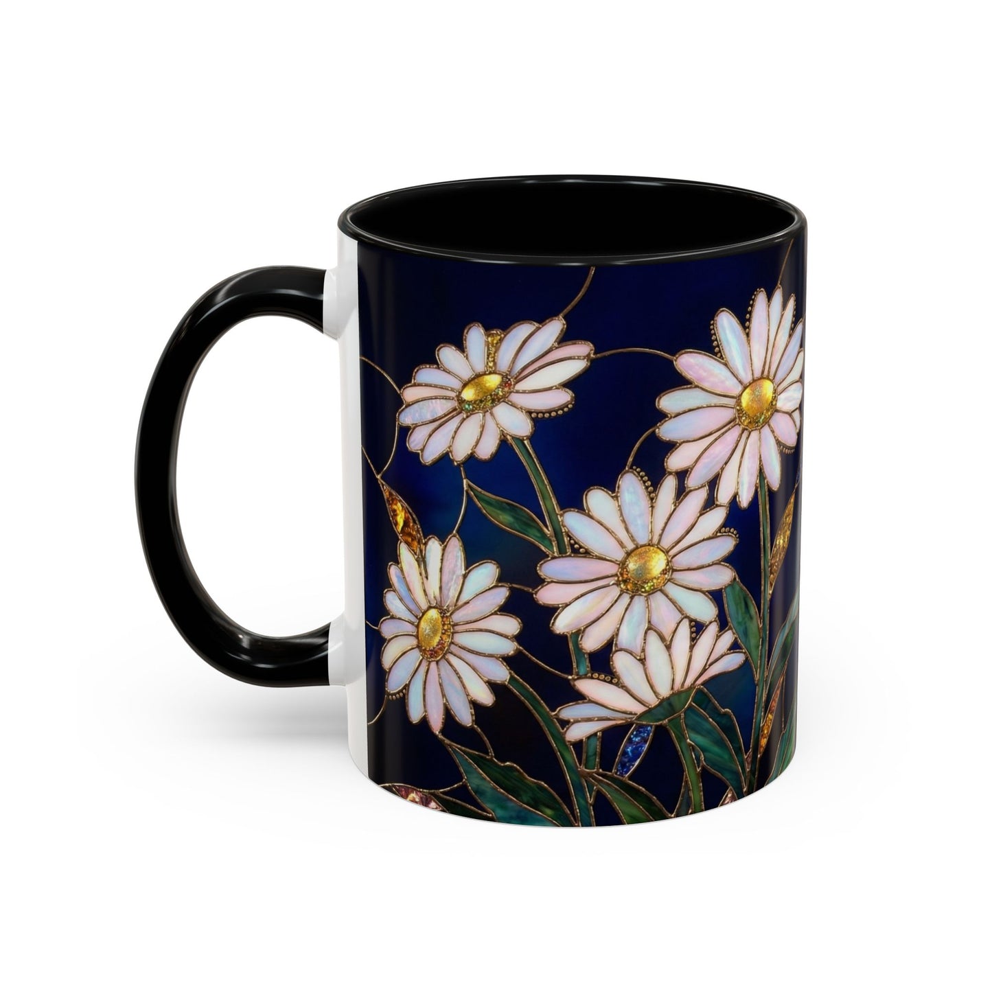 Daisy Floral Accent Coffee Mug — Stained Glass Design (11/15oz) - 14563